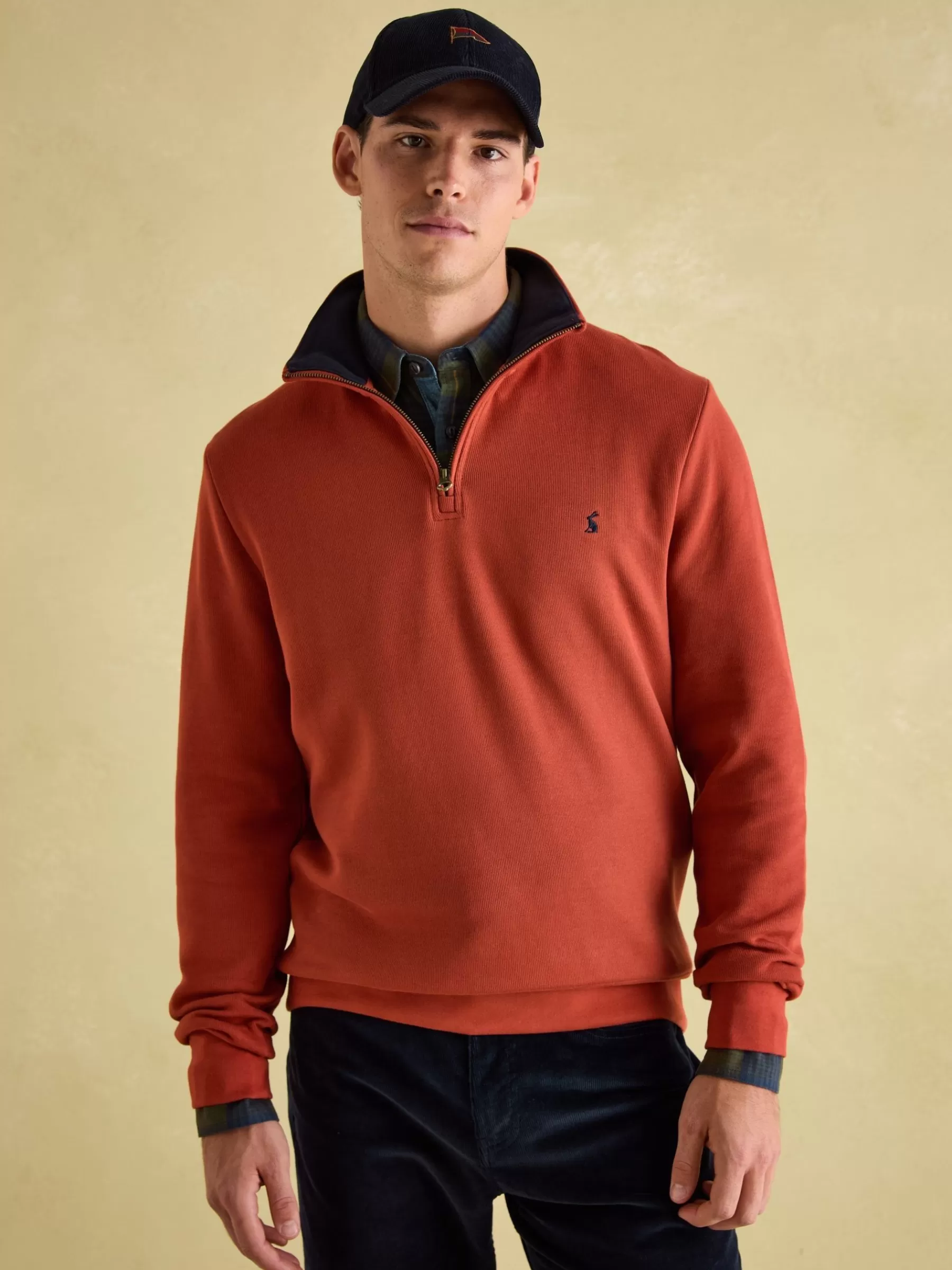 Joules Alistair Quarter Zip Cotton Sweatshirt Orange Cheap