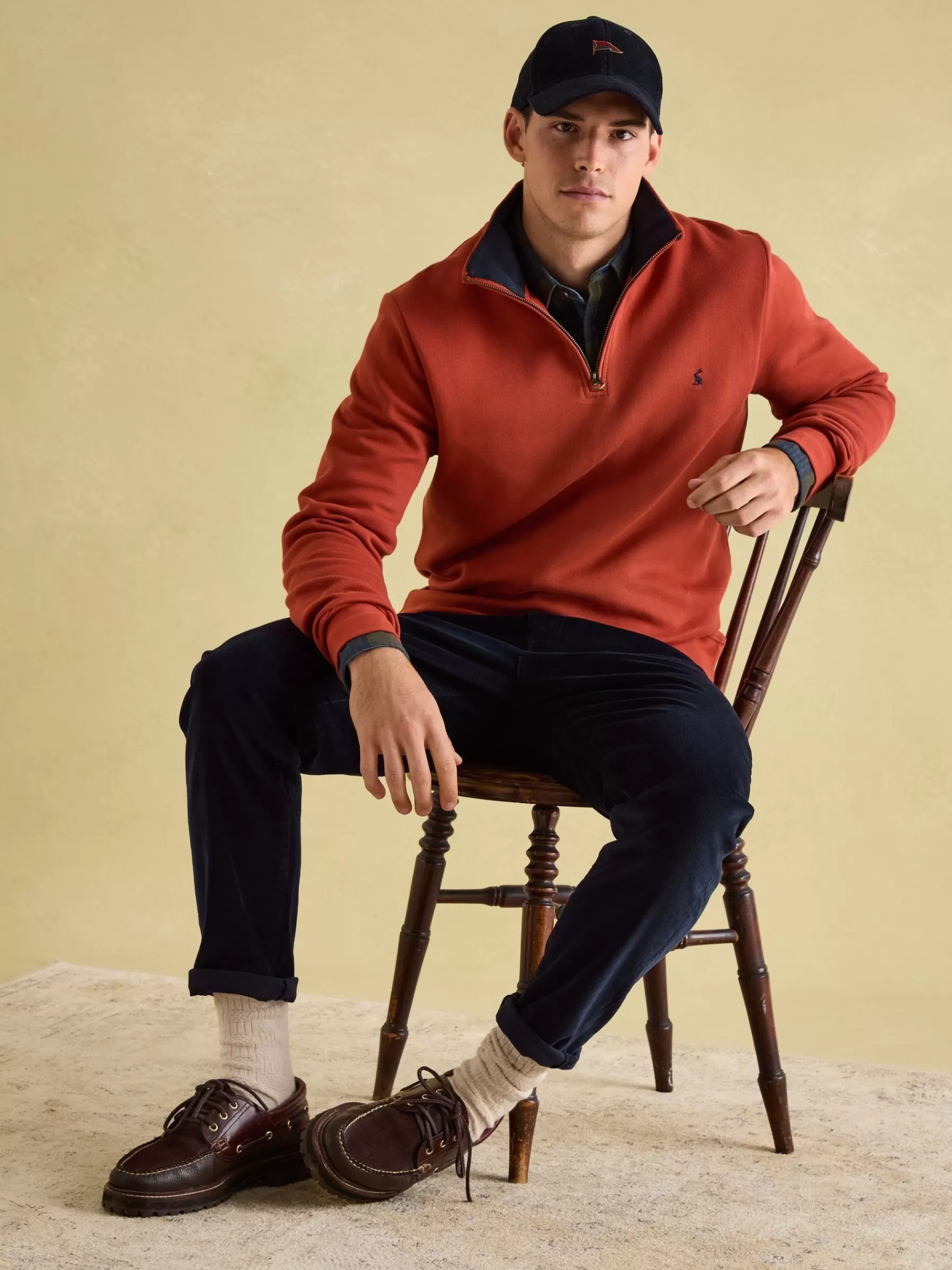 Joules Alistair Quarter Zip Cotton Sweatshirt Orange Cheap