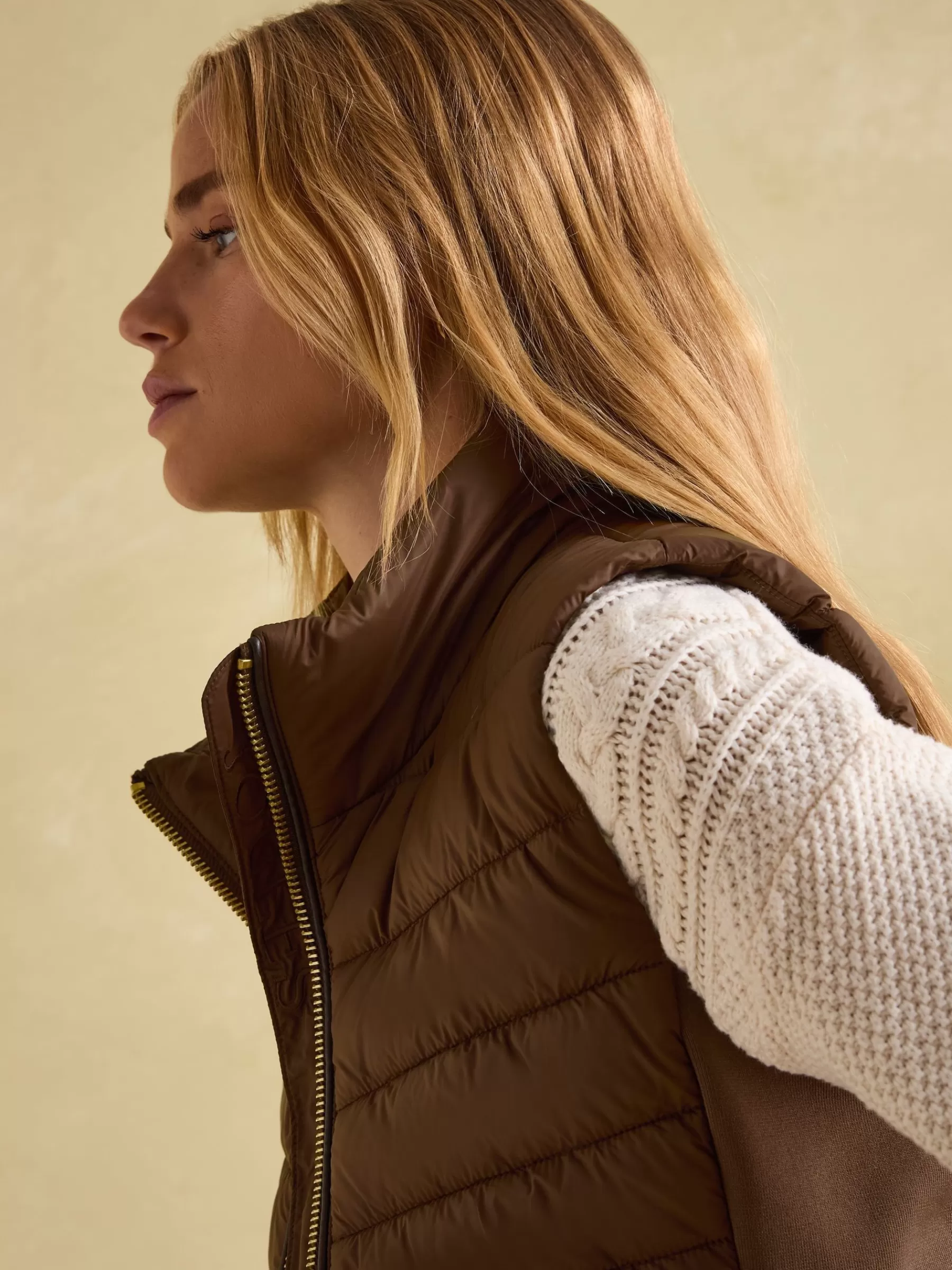 Joules Beckley Padded Showerproof Gilet With Detachable Faux Fur Collar Brown New