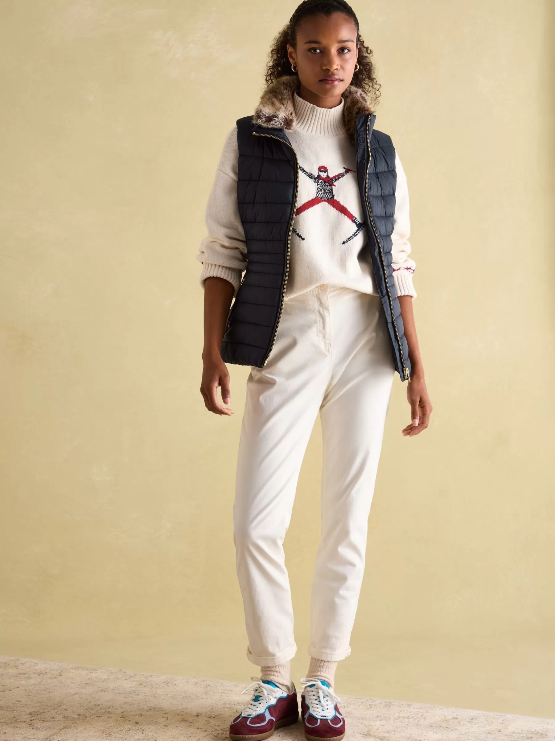 Joules Beckley Padded Showerproof Gilet With Detachable Faux Fur Collar Navy Online
