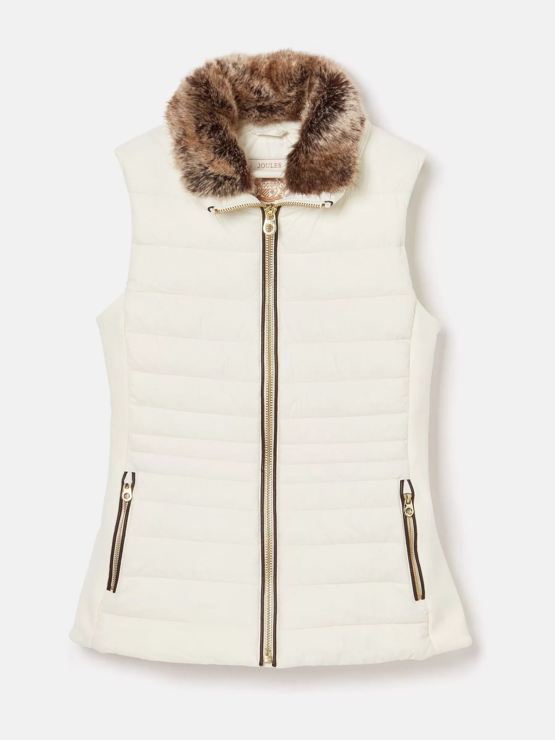 Joules Beckley Padded Showerproof Gilet With Detachable Faux Fur Collar White Hot