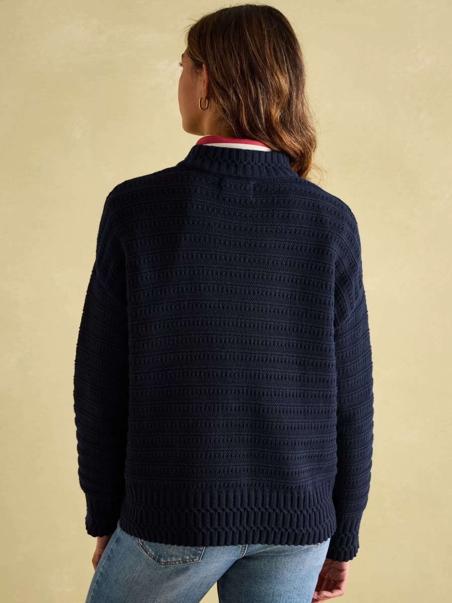 Joules Bernie Navy Blue Crew Neck Textured Jumper Contains Merino Wool NavyBlue Fashion