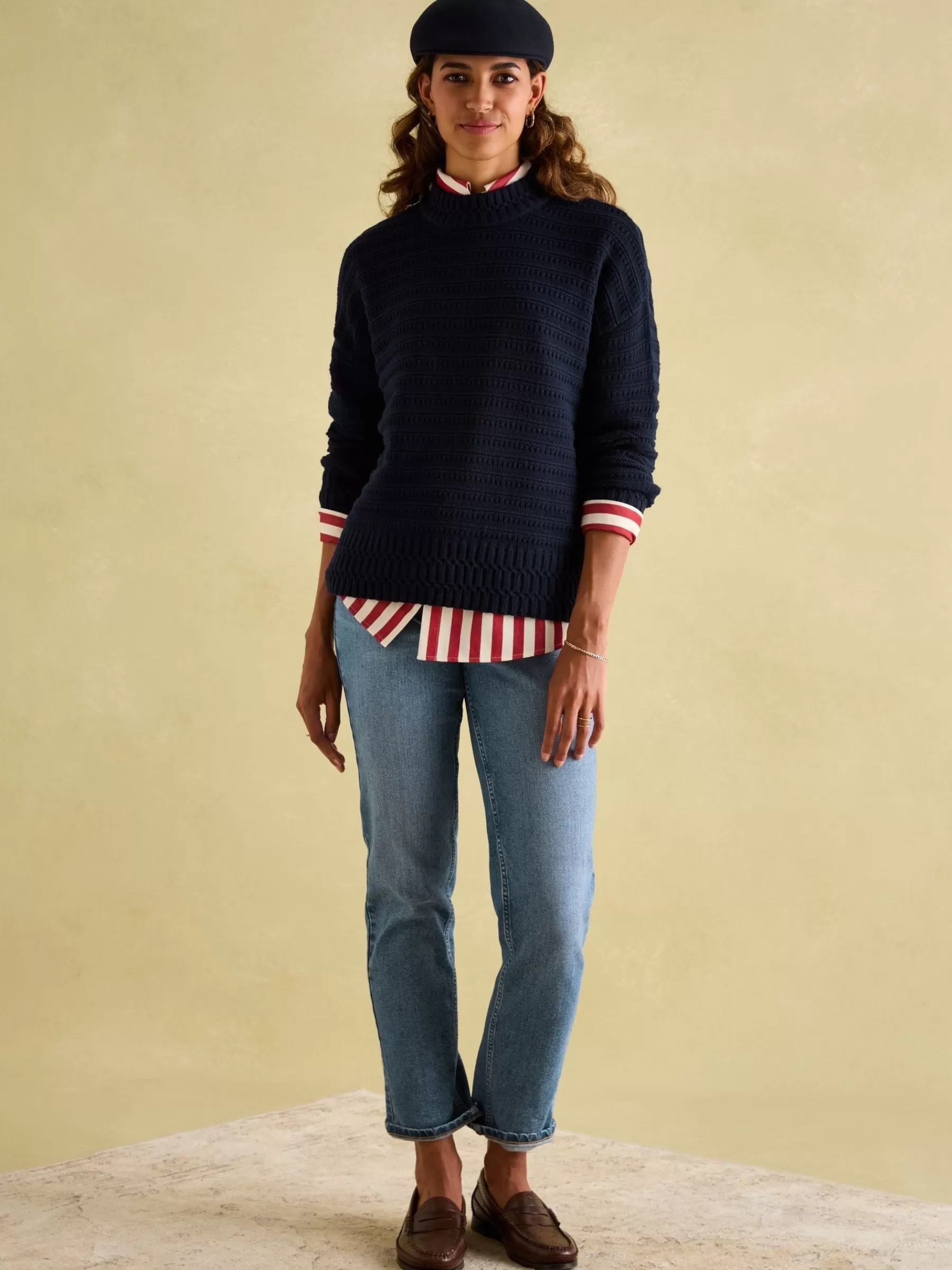 Joules Bernie Navy Blue Crew Neck Textured Jumper Contains Merino Wool NavyBlue Fashion
