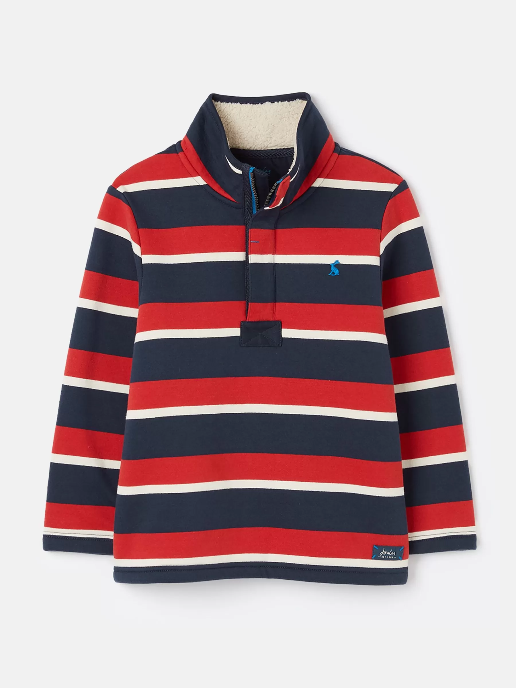 Joules Boys' Winter Dale Quarter Zip Sweatshirt with Fleece Lining Red/Navy Outlet