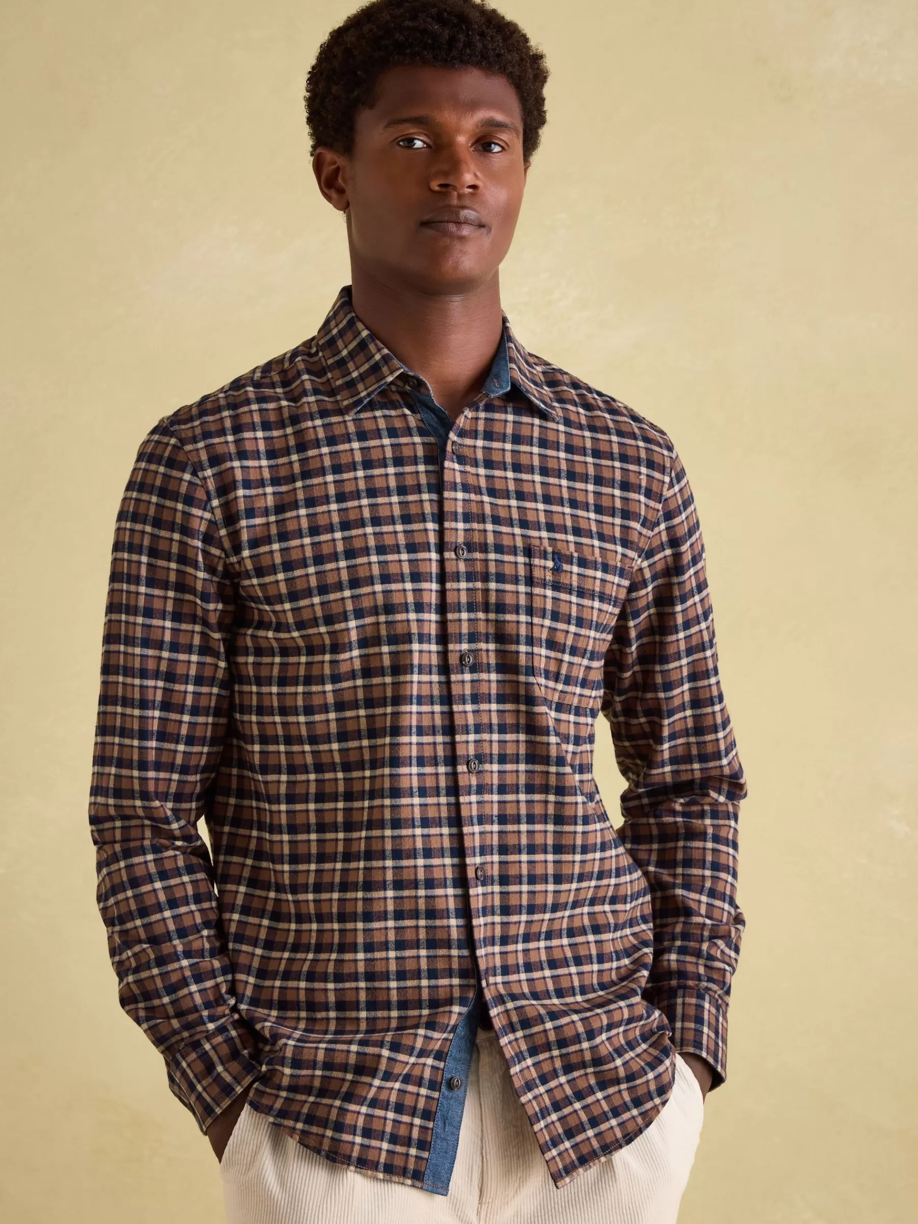 Joules Buchanan Brown & Navy Soft Brushed Cotton Check Shirt Brown&Navy Store