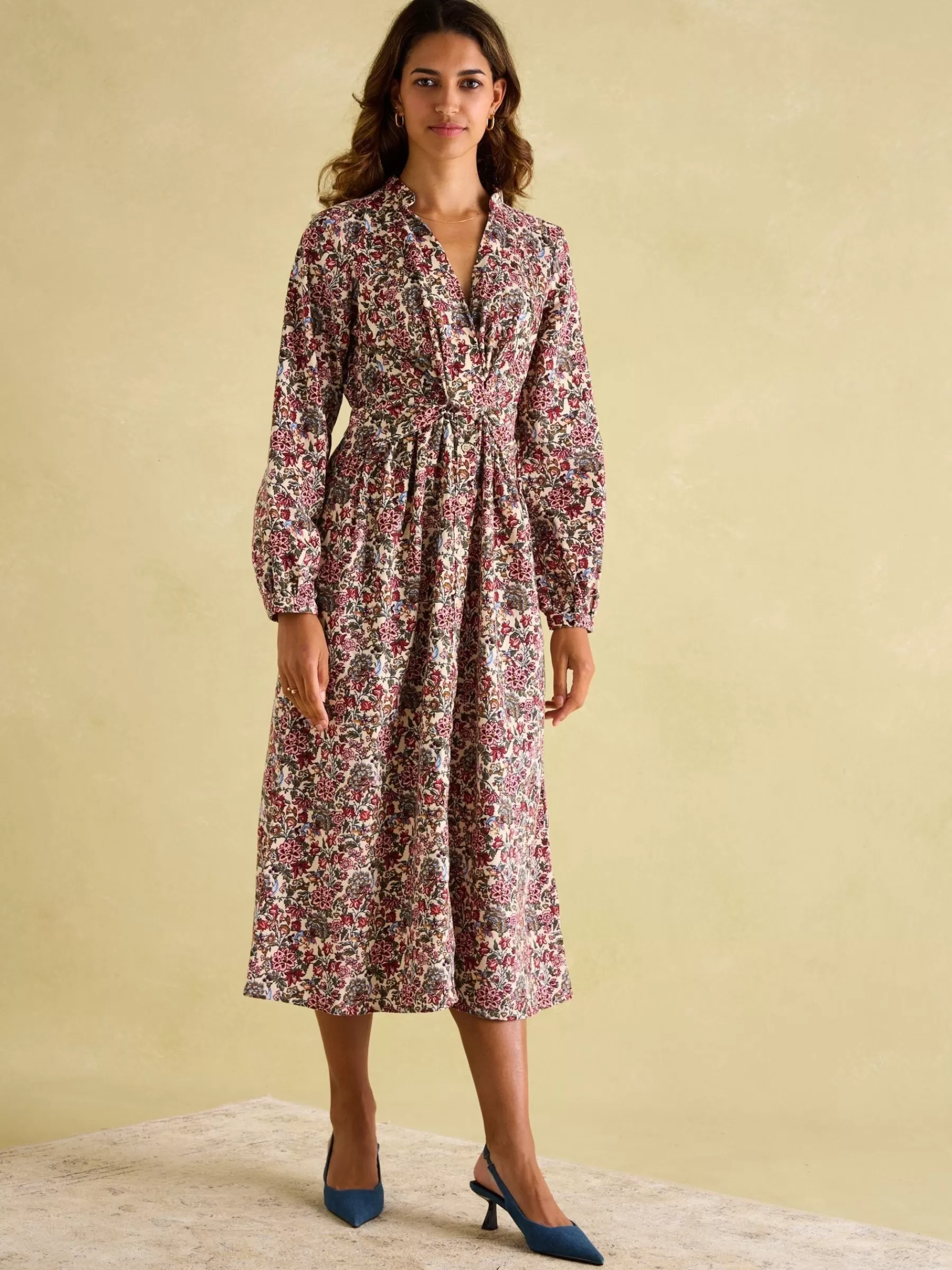 Joules Cara Cream Ditsy Cord Twisted Front Dress CreamDitsy Clearance