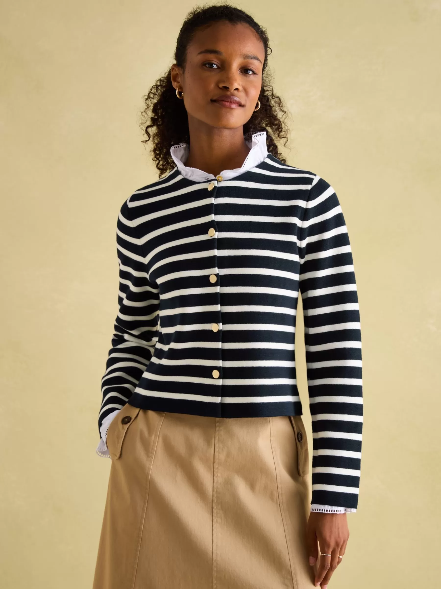Joules Constance Navy & White Striped Cotton Cardigan Navy&White Sale