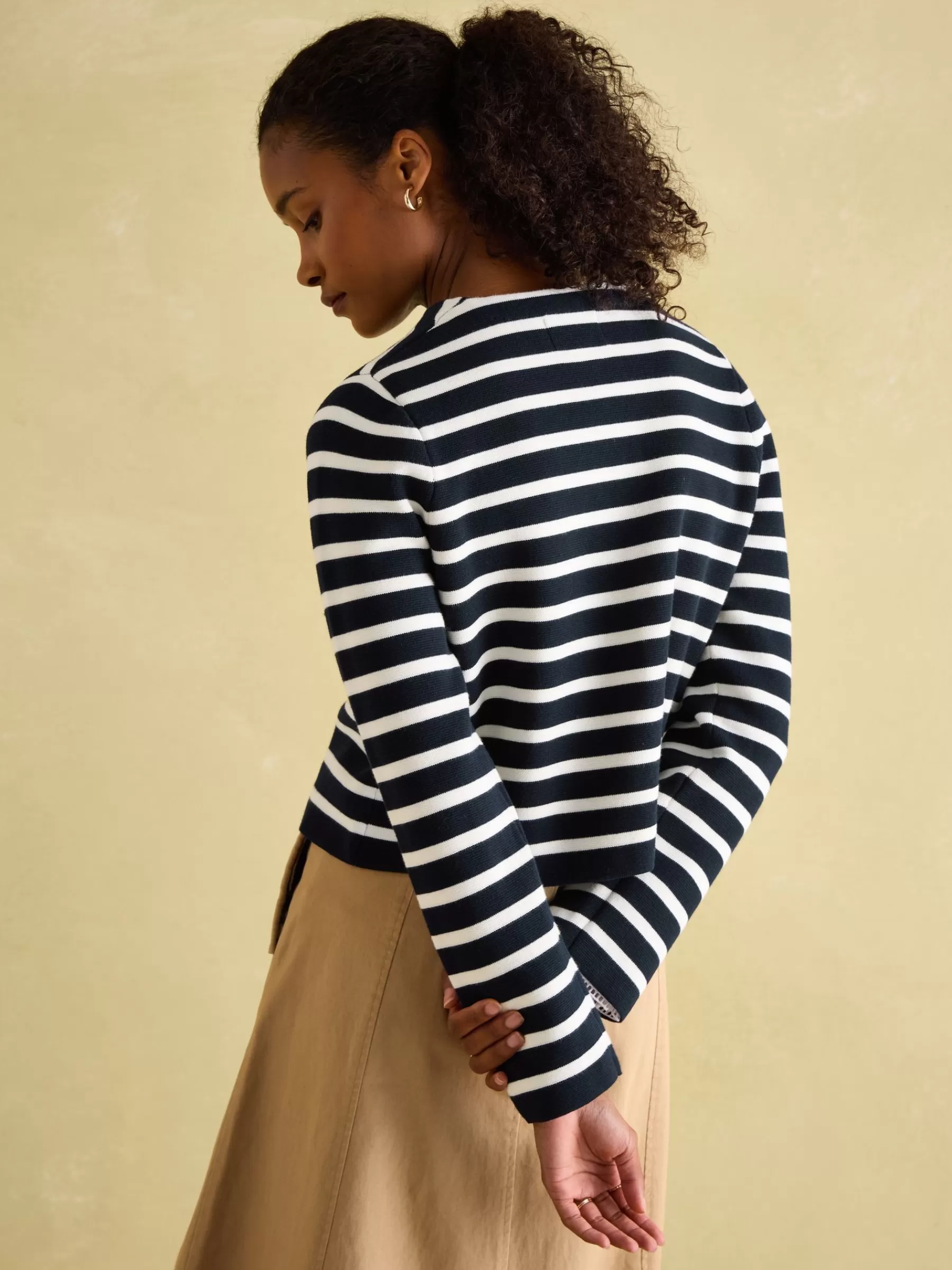 Joules Constance Navy & White Striped Cotton Cardigan Navy&White Sale