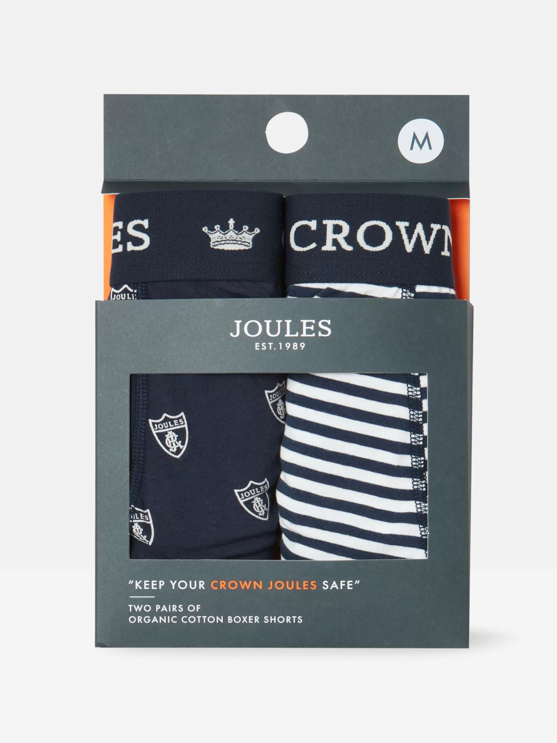 Joules Crown Navy & White Crest Pack of Two Cotton Boxers Navy&WhiteCrest Clearance