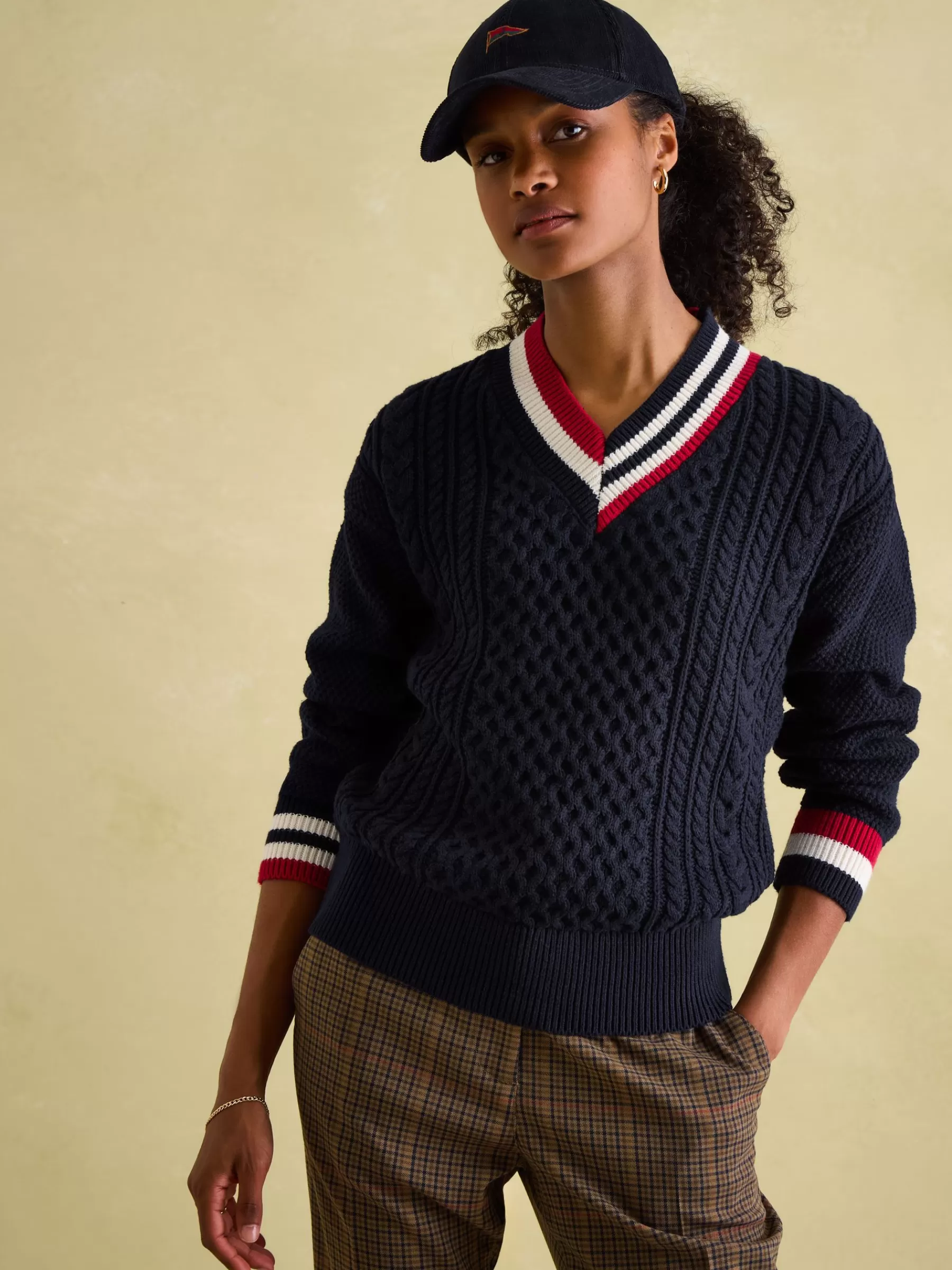 Joules Dawson Cable Knit Cricket Jumper Navy Hot