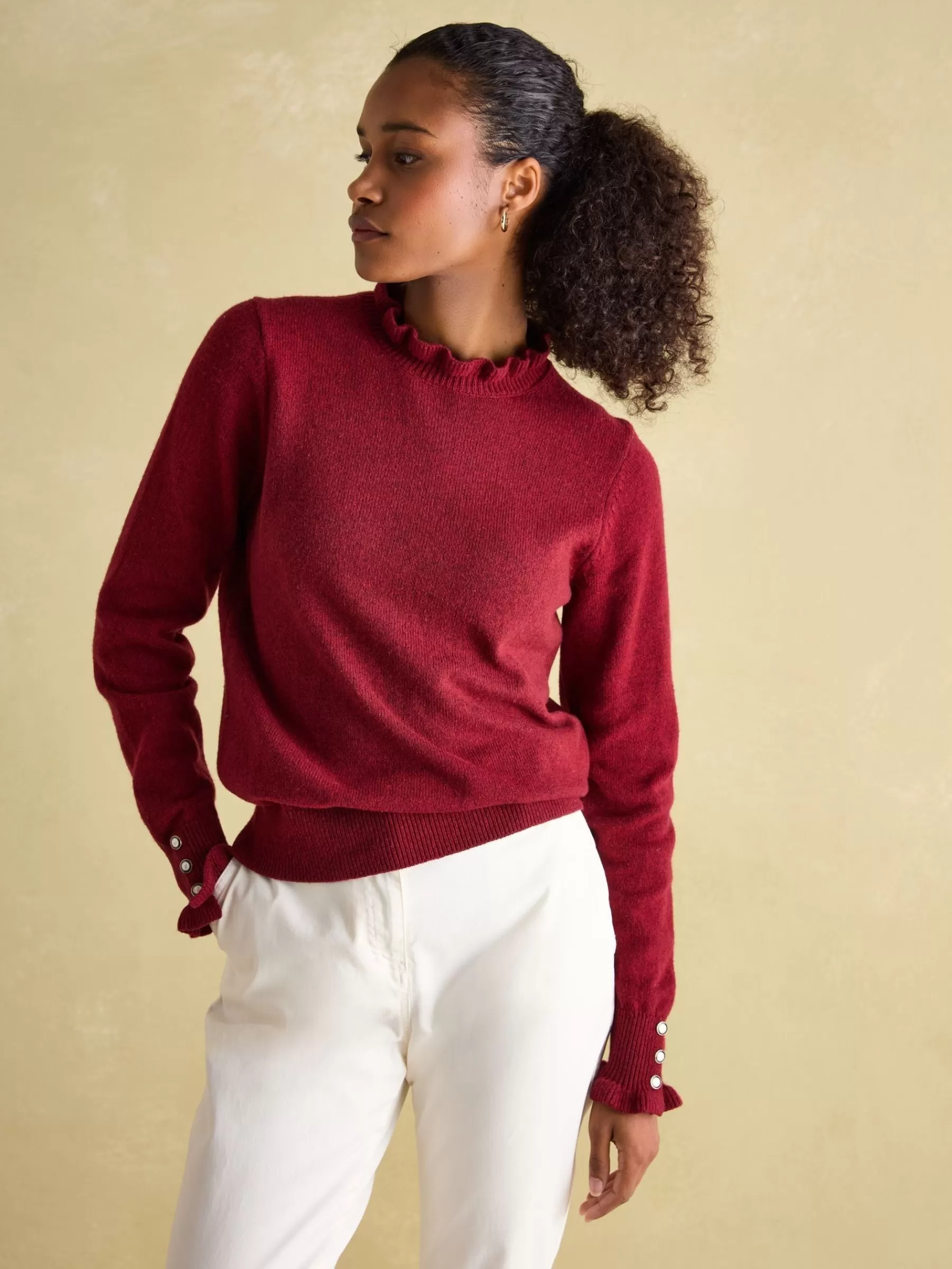 Joules Edith Frill Neck Jumper Burgundy Clearance