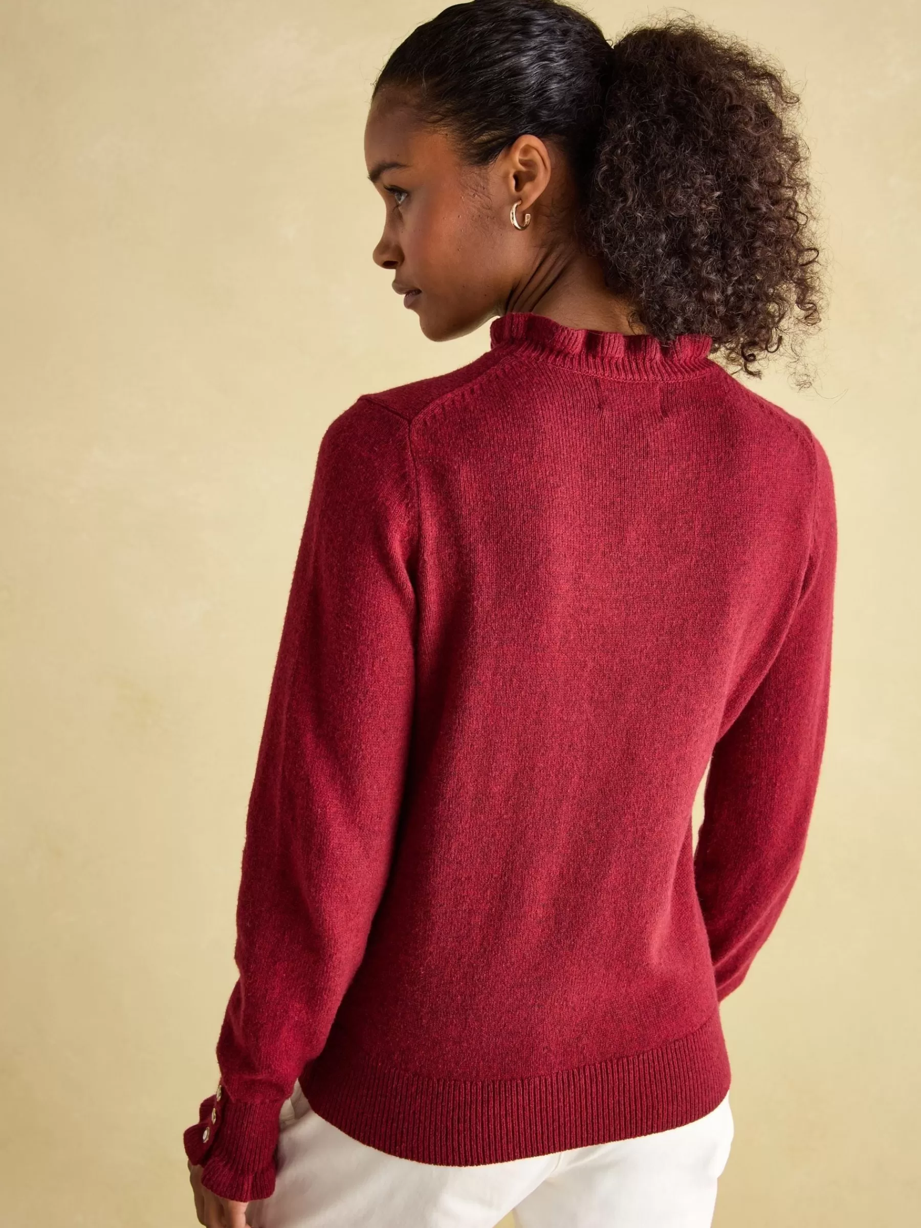 Joules Edith Frill Neck Jumper Burgundy Clearance