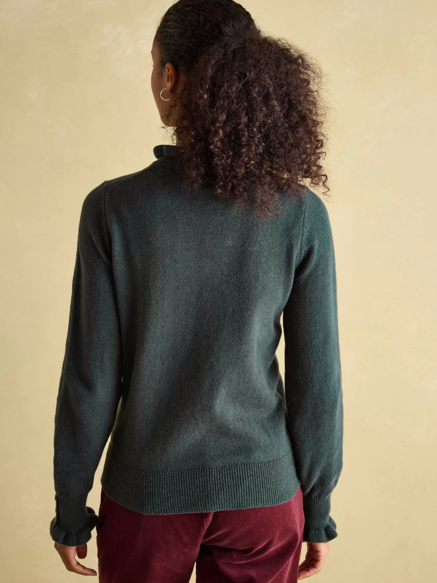 Joules Edith Frill Neck Jumper Green Outlet