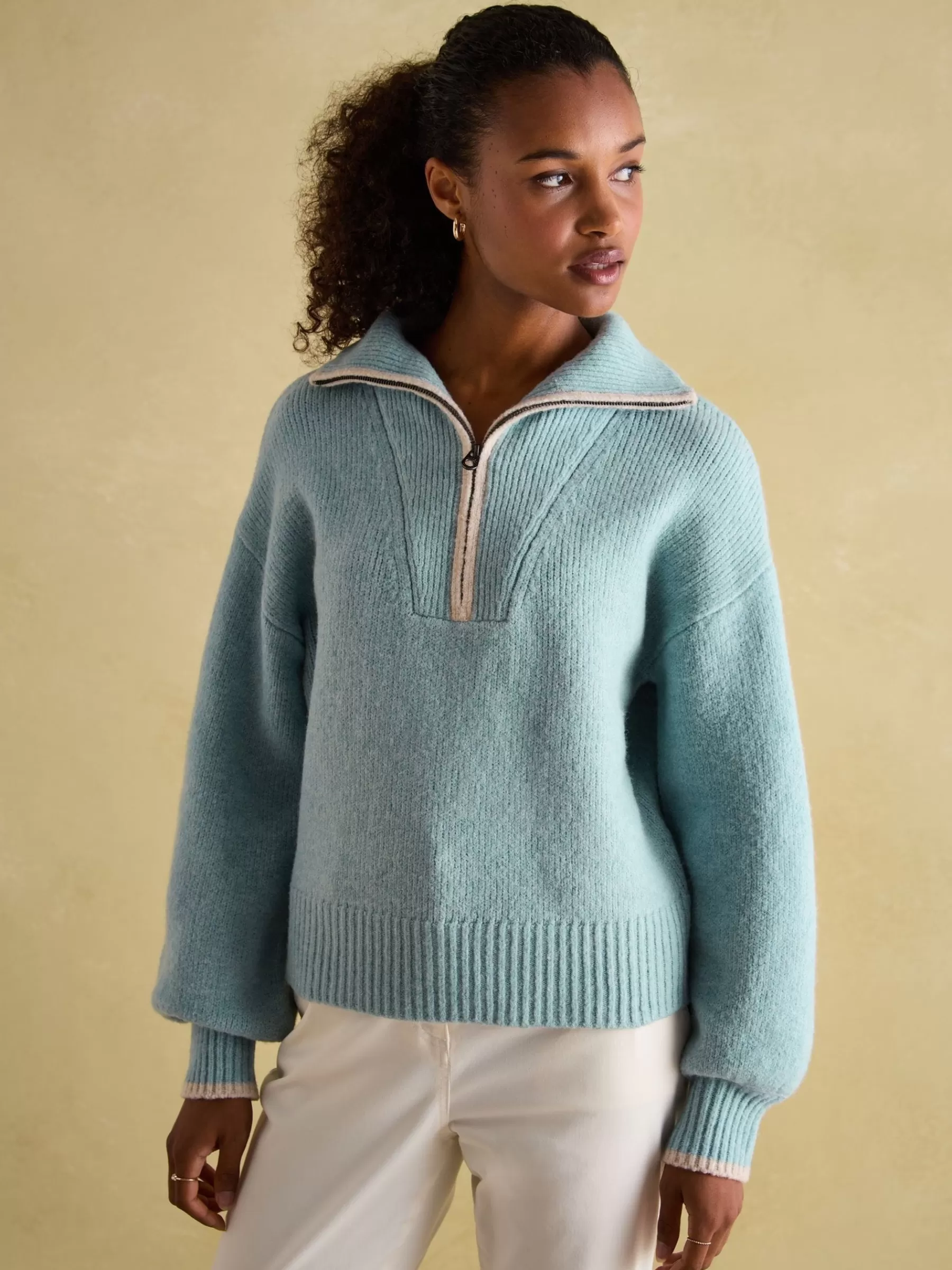 Joules Elmore Knitted Quarter Zip Jumper Blue Best Sale