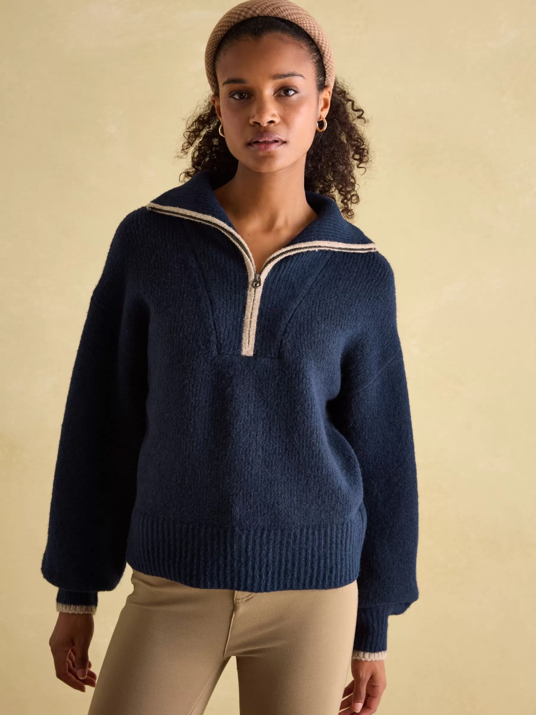 Joules Elmore Knitted Quarter Zip Jumper Navy Outlet