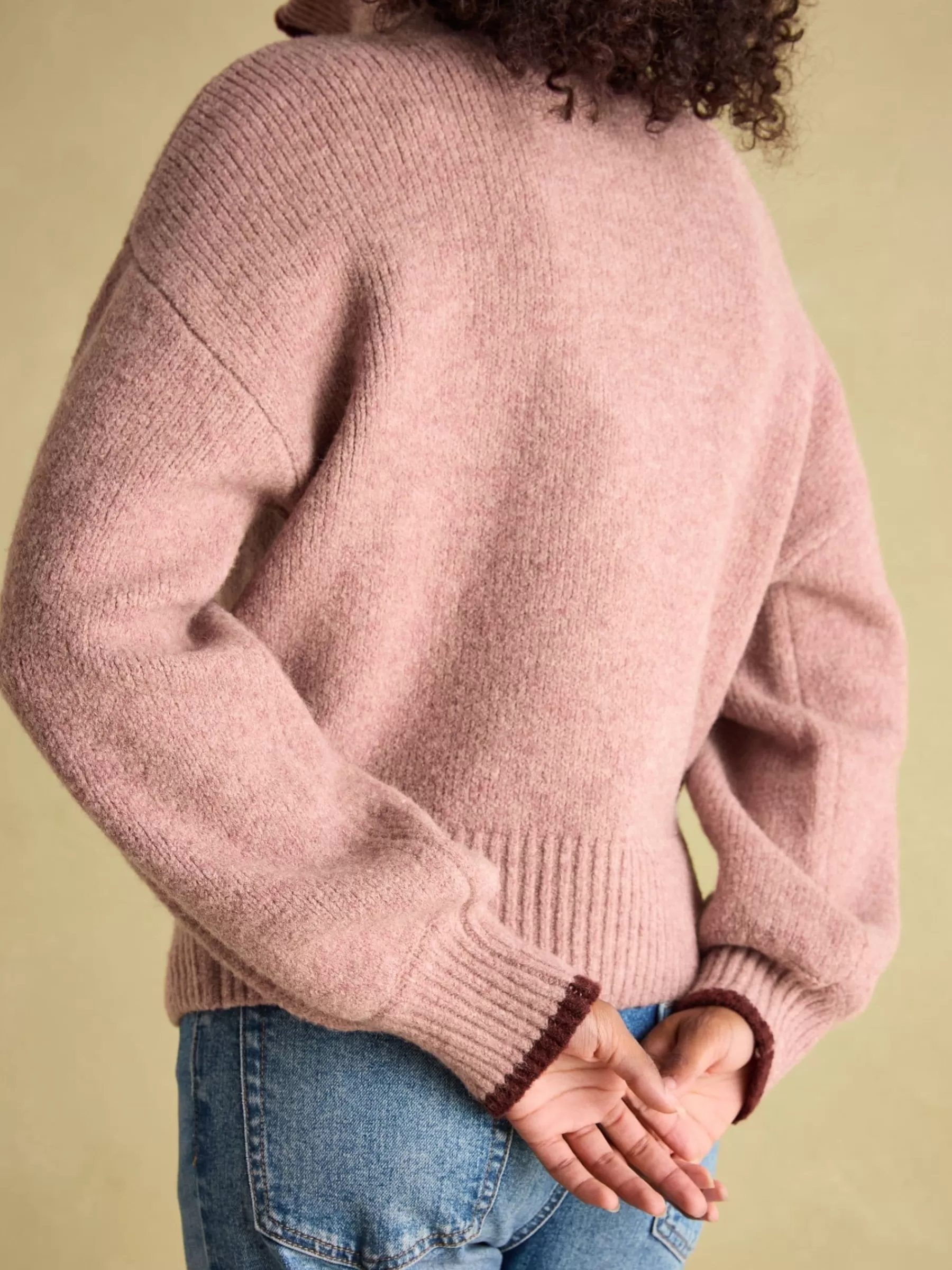 Joules Elmore Knitted Quarter Zip Jumper Pink Clearance