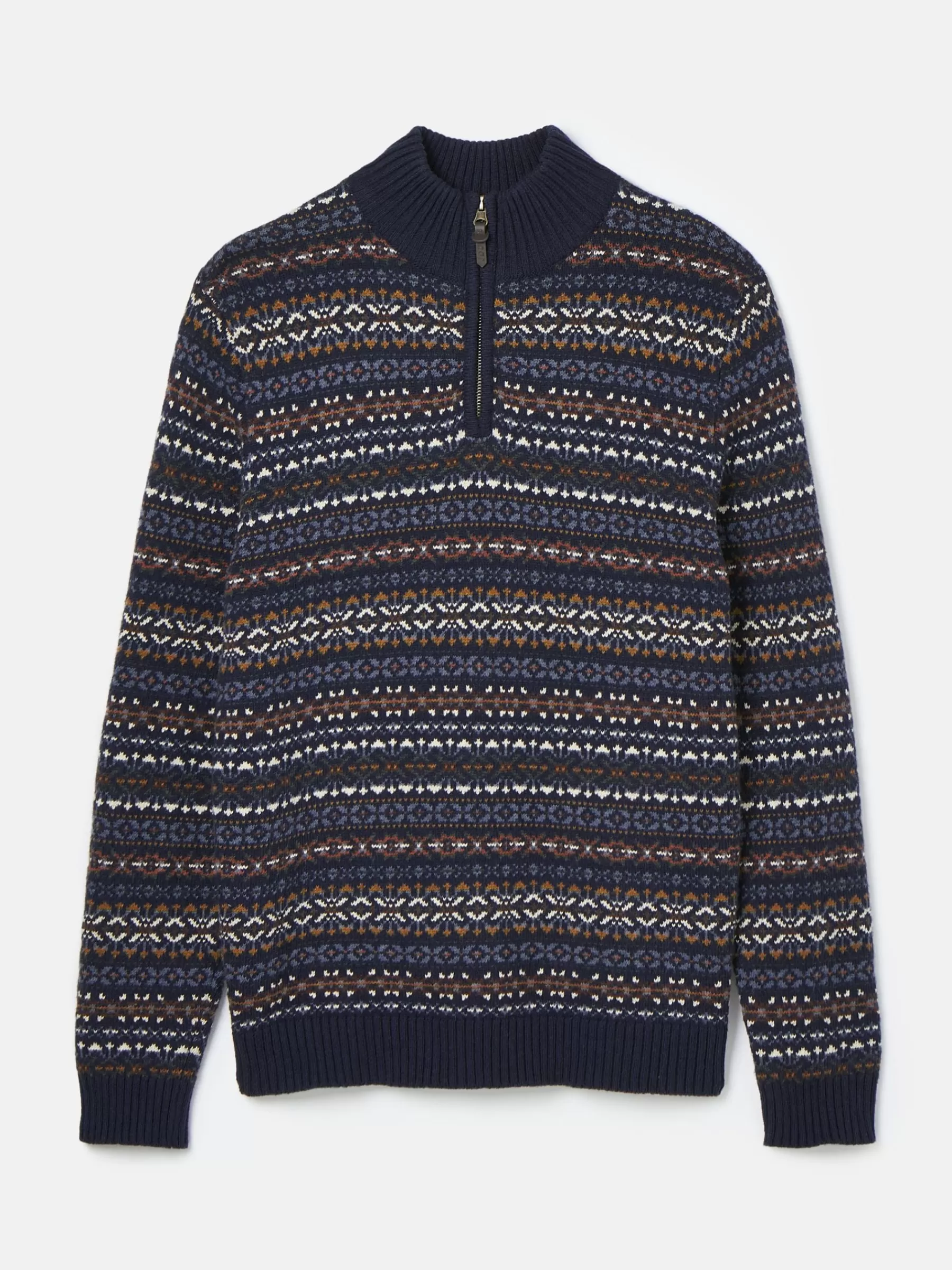 Joules Fair Isle Quarter Zip Knit Jumper Contains Merino Wool Navy Cheap