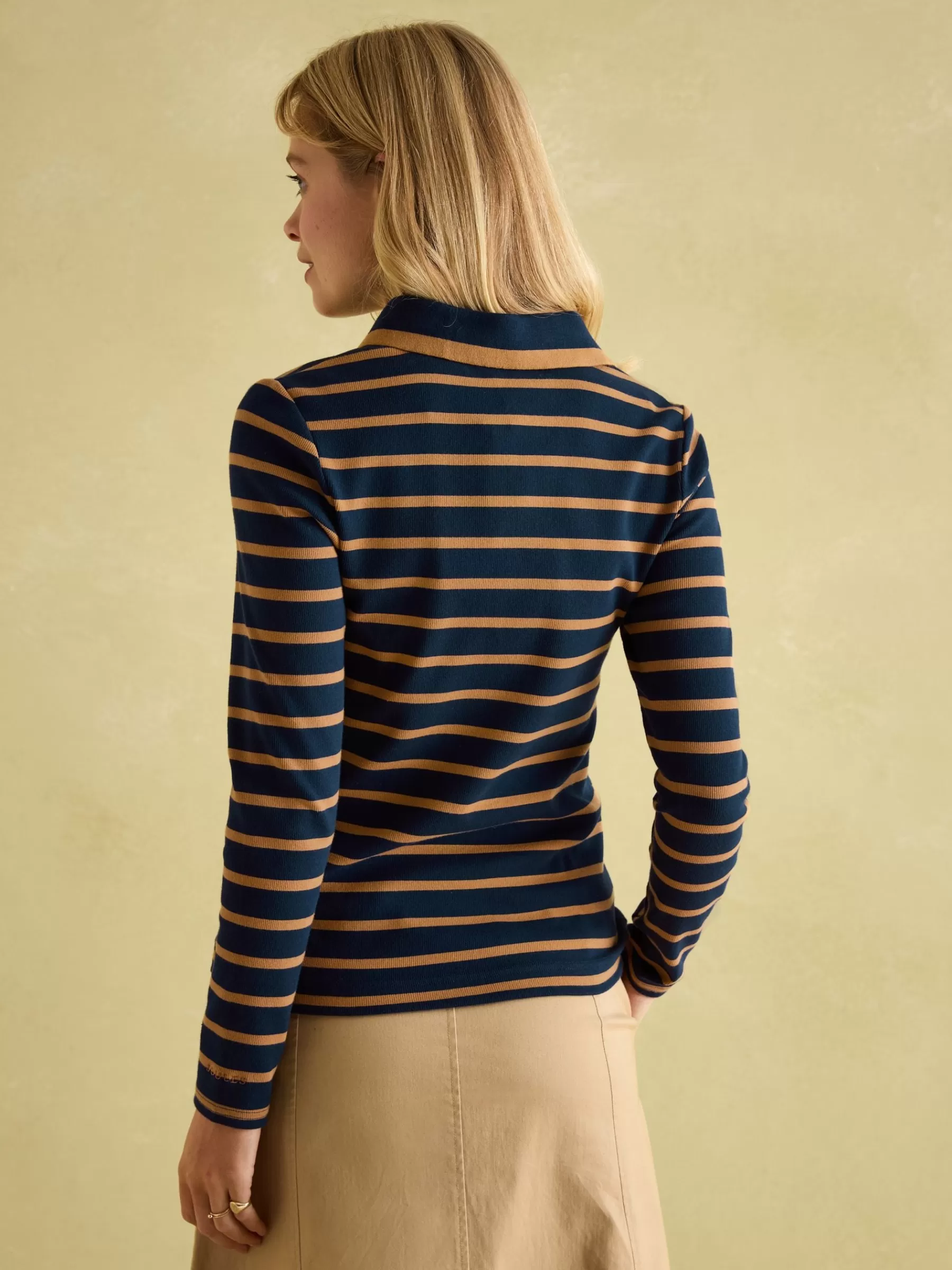 Joules Fairfield Navy & Tan Long Sleeve Ribbed Polo Shirt Navy&Tan Outlet