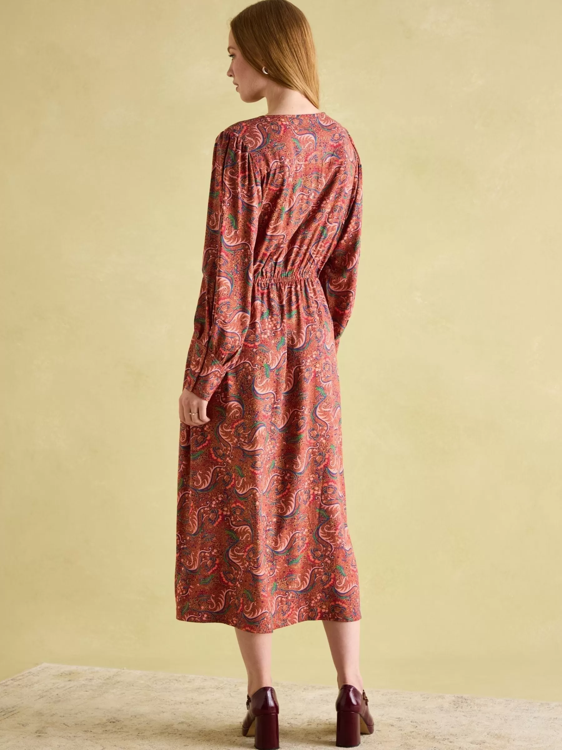 Joules Felicity Red Paisley Smocked Midi Dress RedPaisley Flash Sale