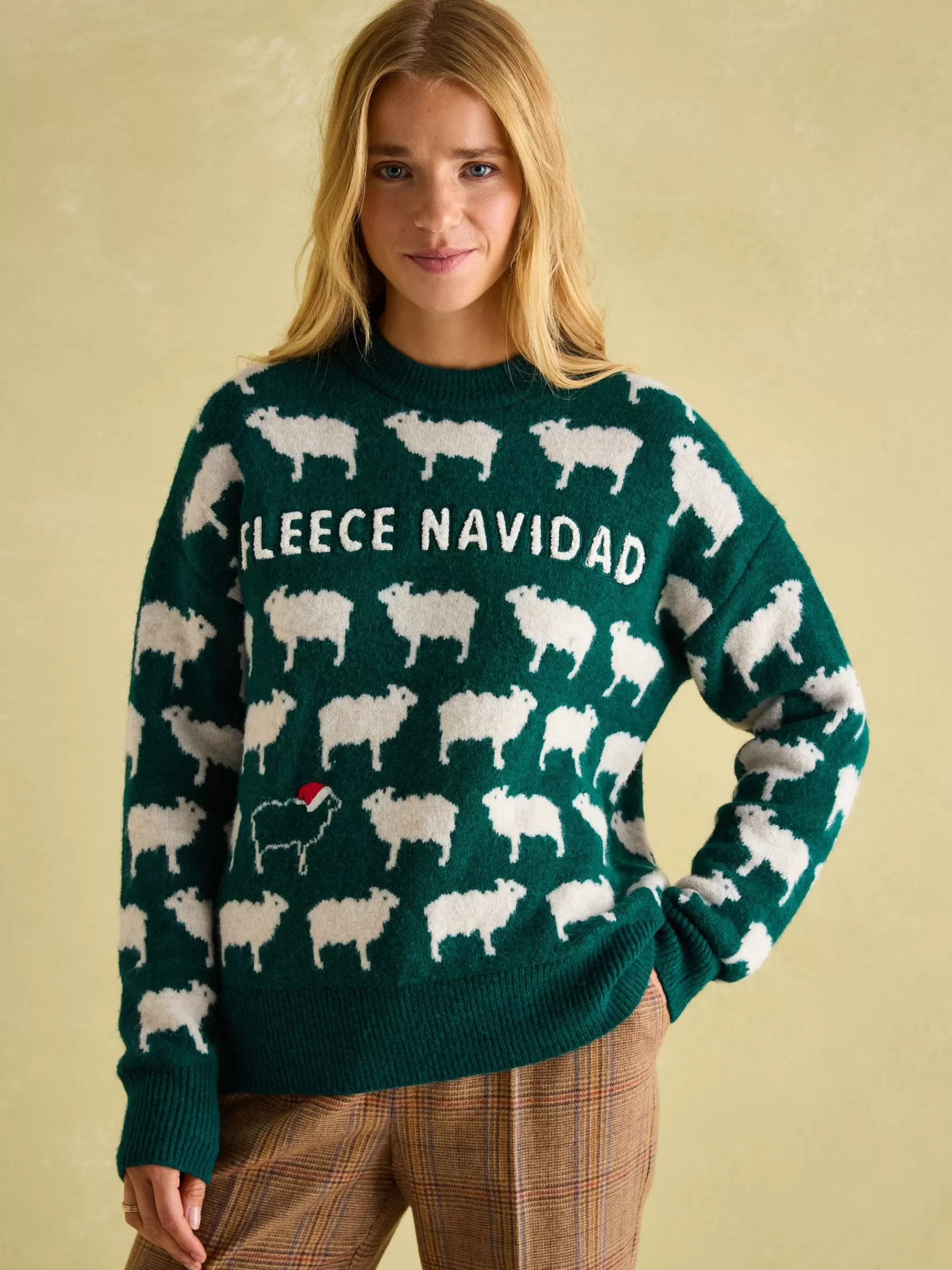 Joules Fleece Navidad Christmas Jumper Green Flash Sale