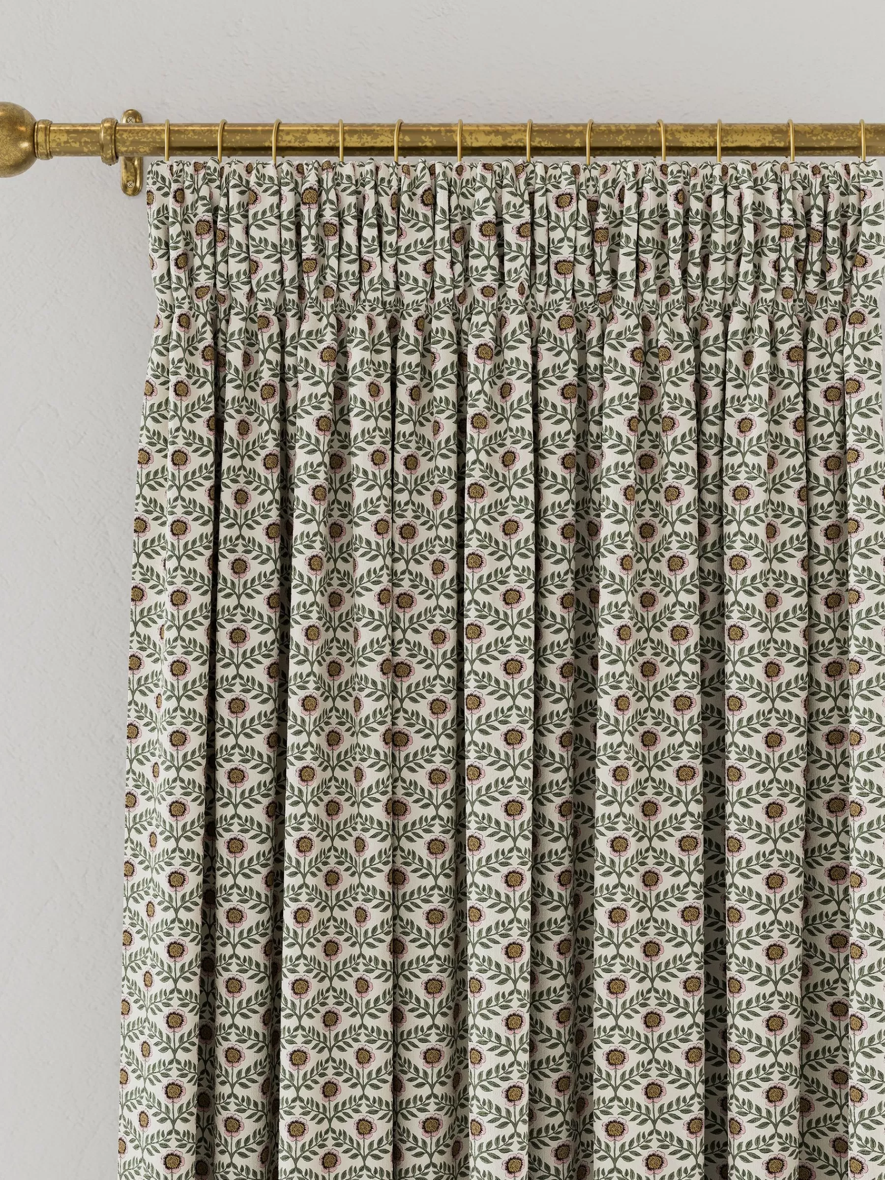 Joules Floral Foulard Set of 2 Green & Cream Blackout Pencil Pleat Curtains Green&Cream Clearance