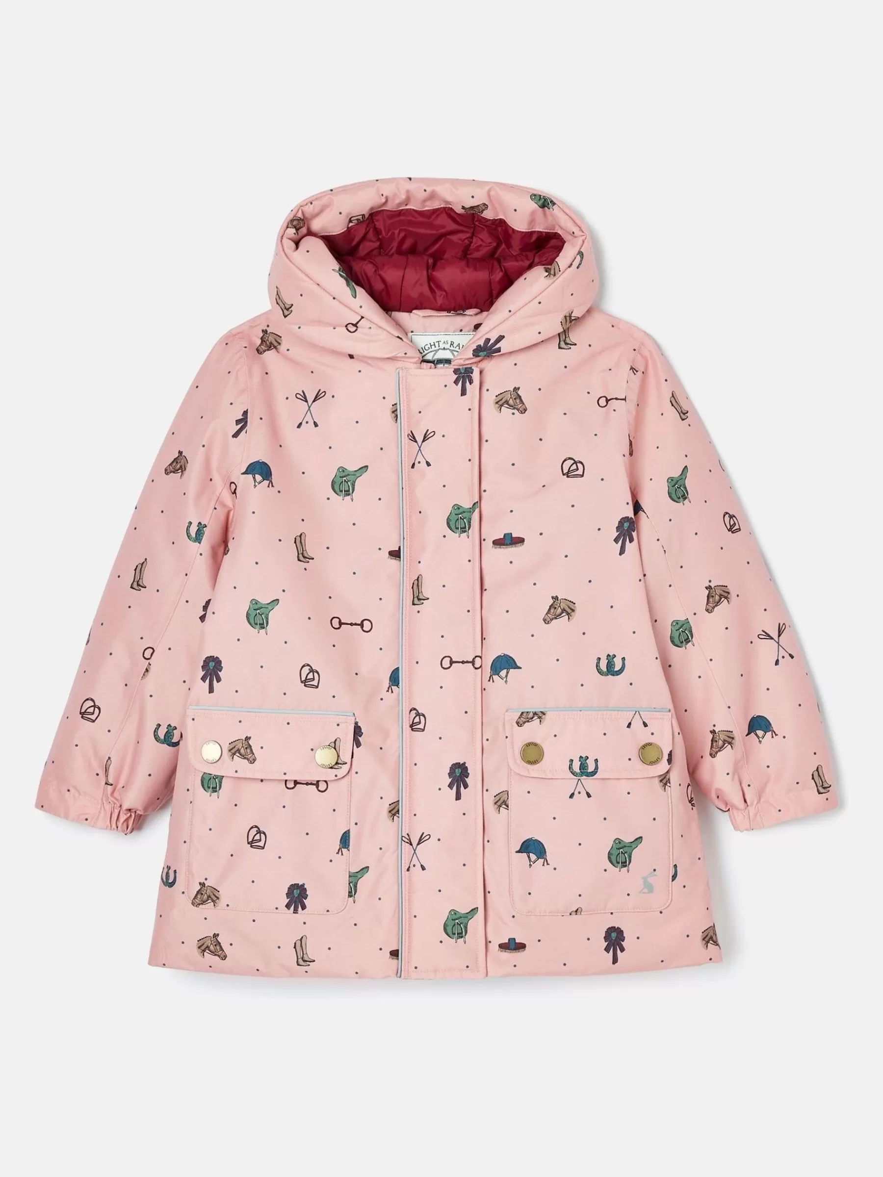 Joules Girls' Fairview Pink Horse Print Waterproof Coat with Quilted Lining PinkHorsePrint Outlet