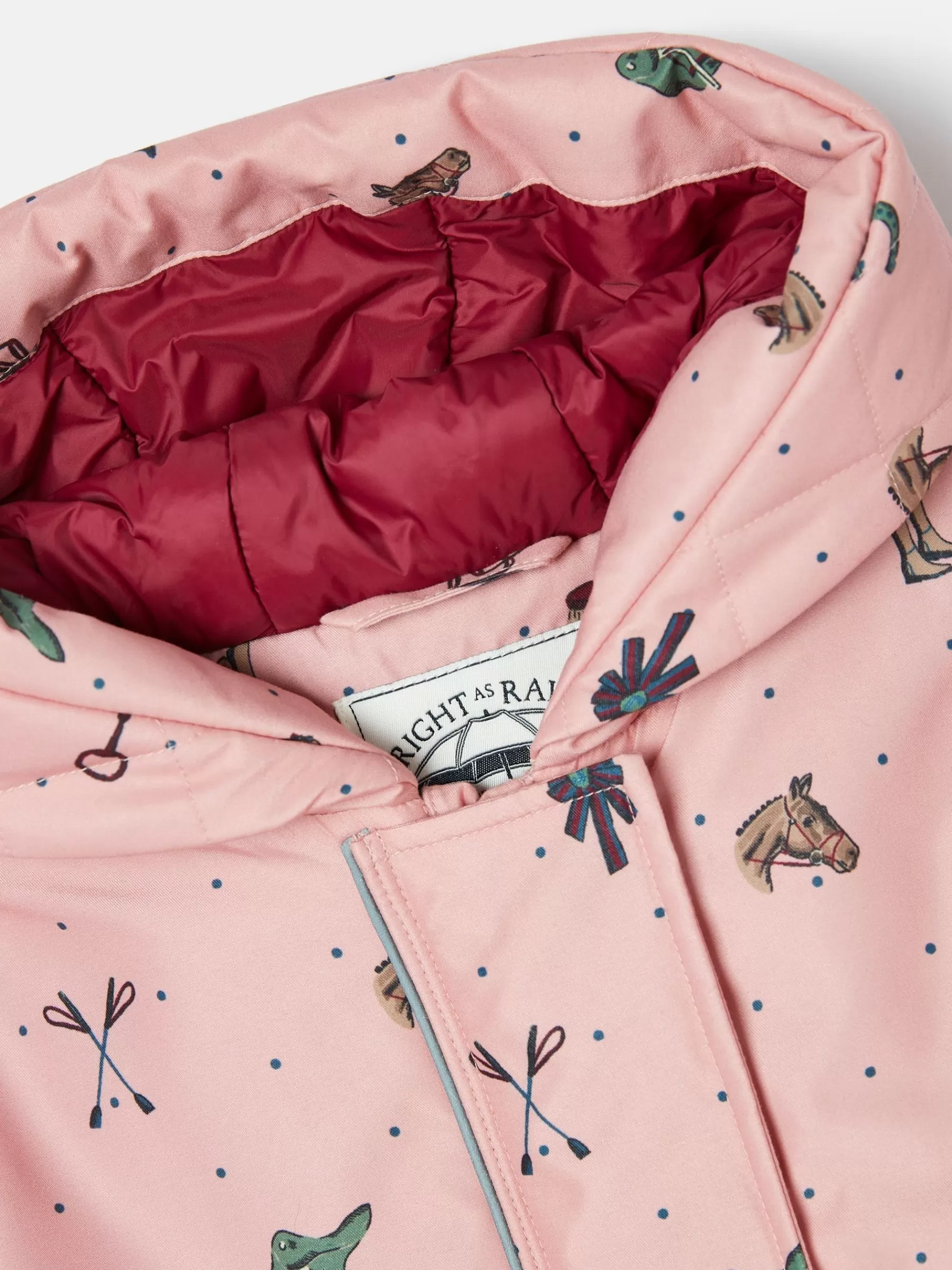 Joules Girls' Fairview Pink Horse Print Waterproof Coat with Quilted Lining PinkHorsePrint Outlet