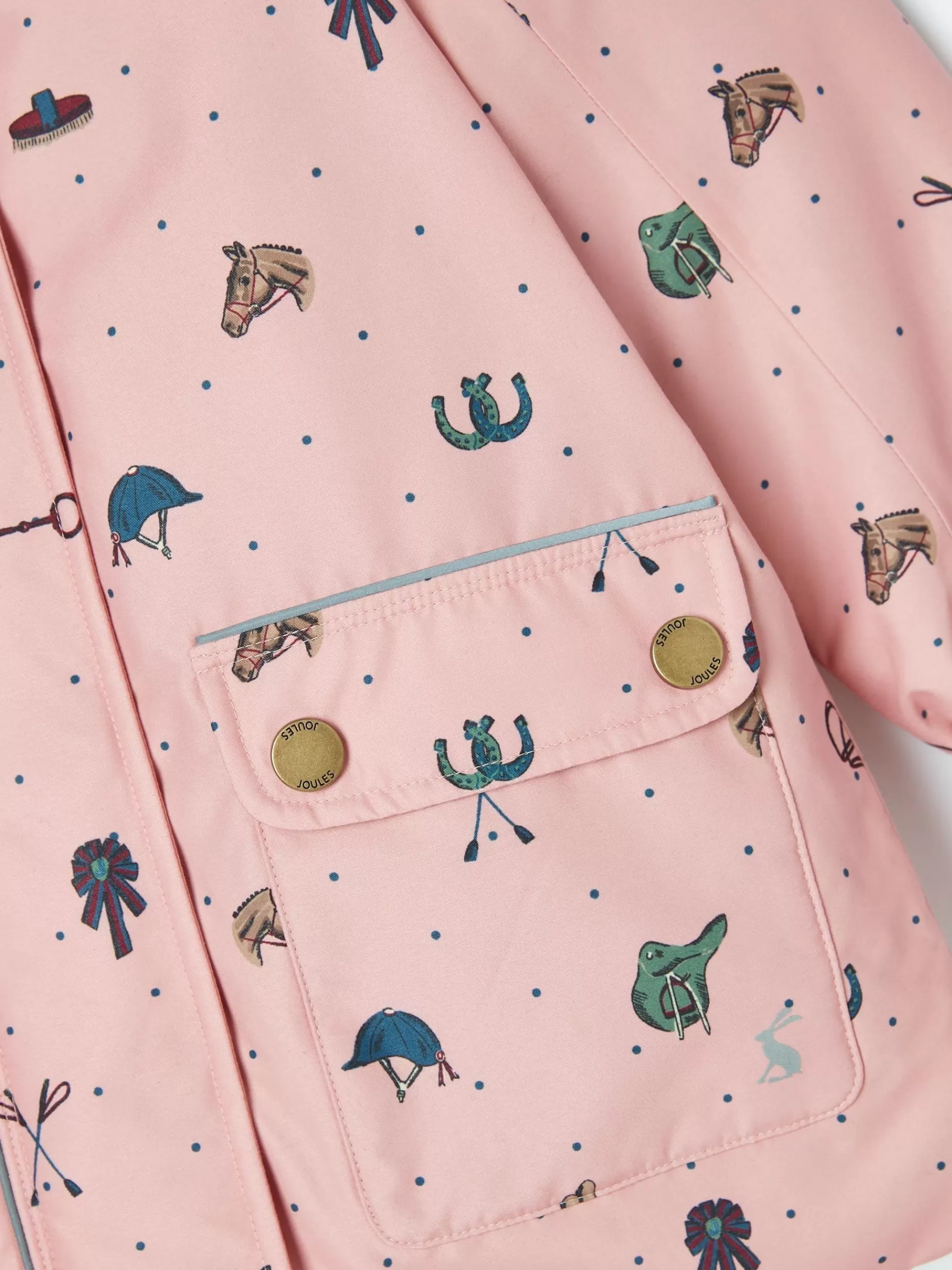 Joules Girls' Fairview Pink Horse Print Waterproof Coat with Quilted Lining PinkHorsePrint Outlet