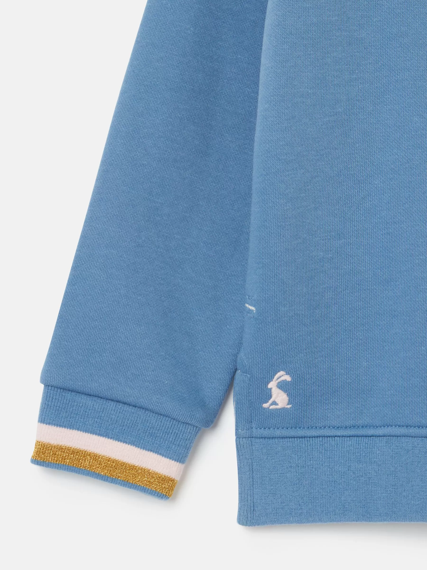 Joules Girls' Mackenzie Blue Rabbit Embroidered Artwork Crew Neck Sweatshirt BlueRabbit Fashion
