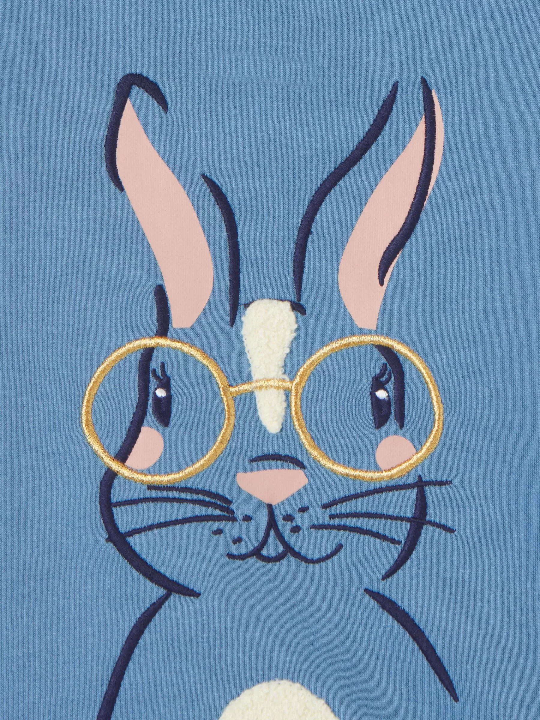 Joules Girls' Mackenzie Blue Rabbit Embroidered Artwork Crew Neck Sweatshirt BlueRabbit Fashion