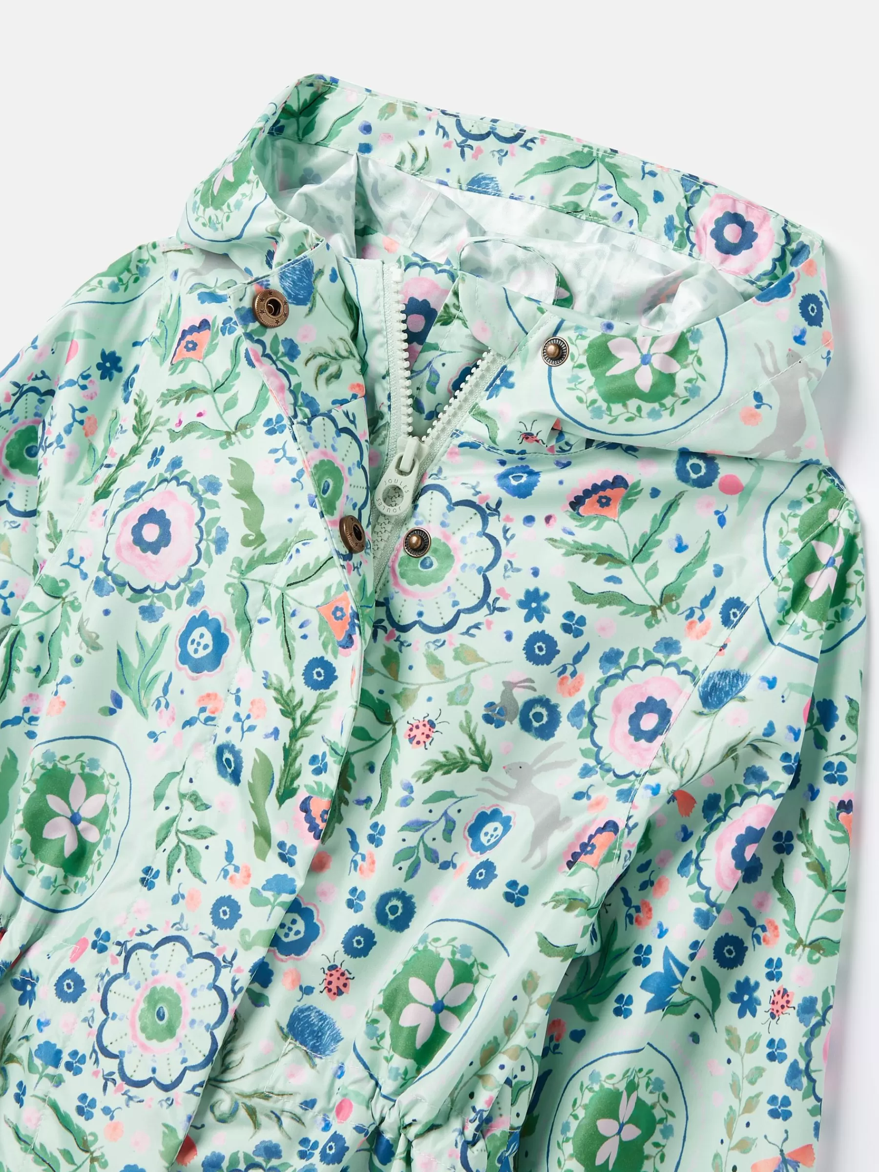 Joules Girls' Rainford Green Floral Waterproof Packable Raincoat With Hood GreenFloral Store
