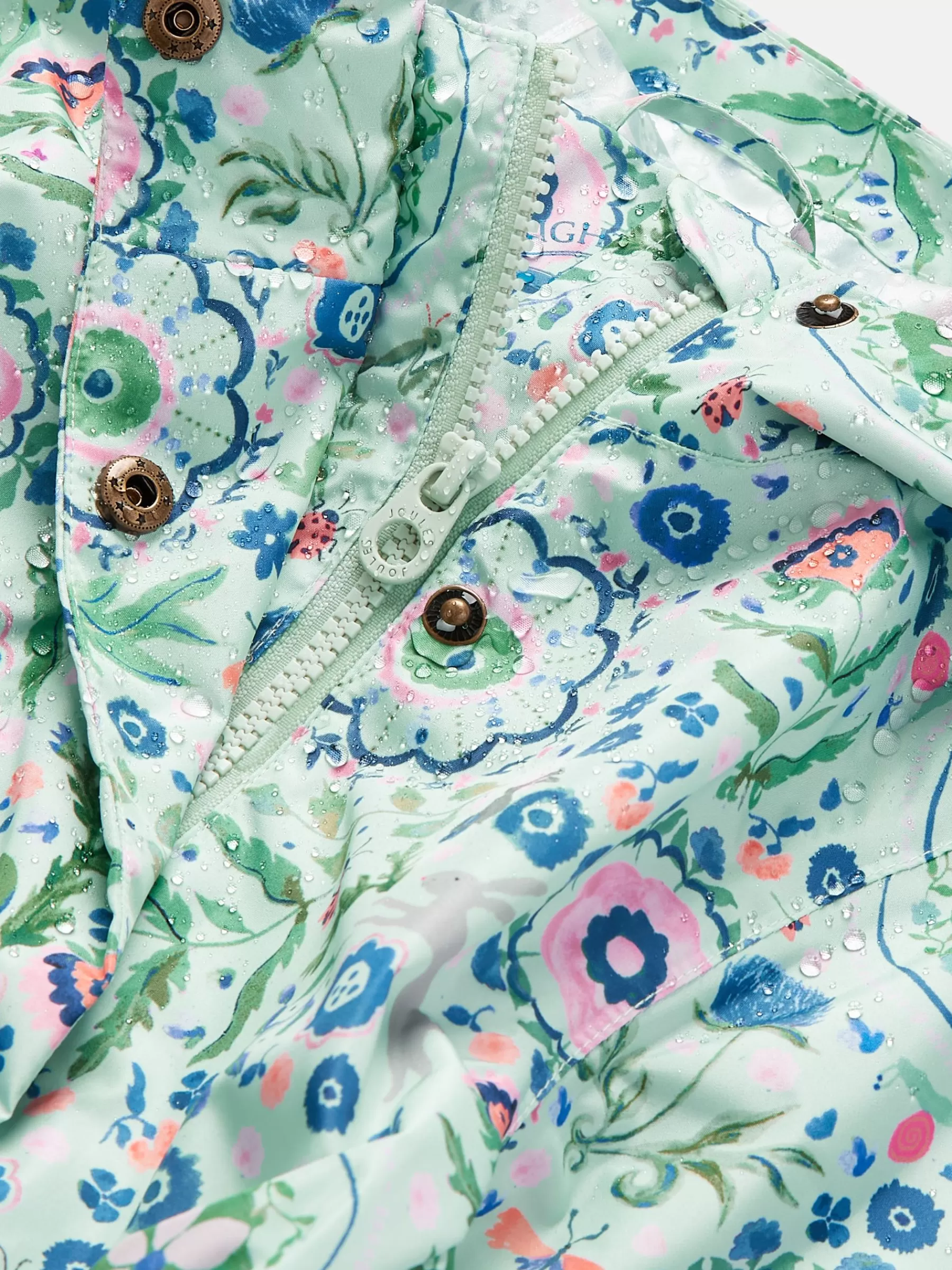 Joules Girls' Rainford Green Floral Waterproof Packable Raincoat With Hood GreenFloral Store