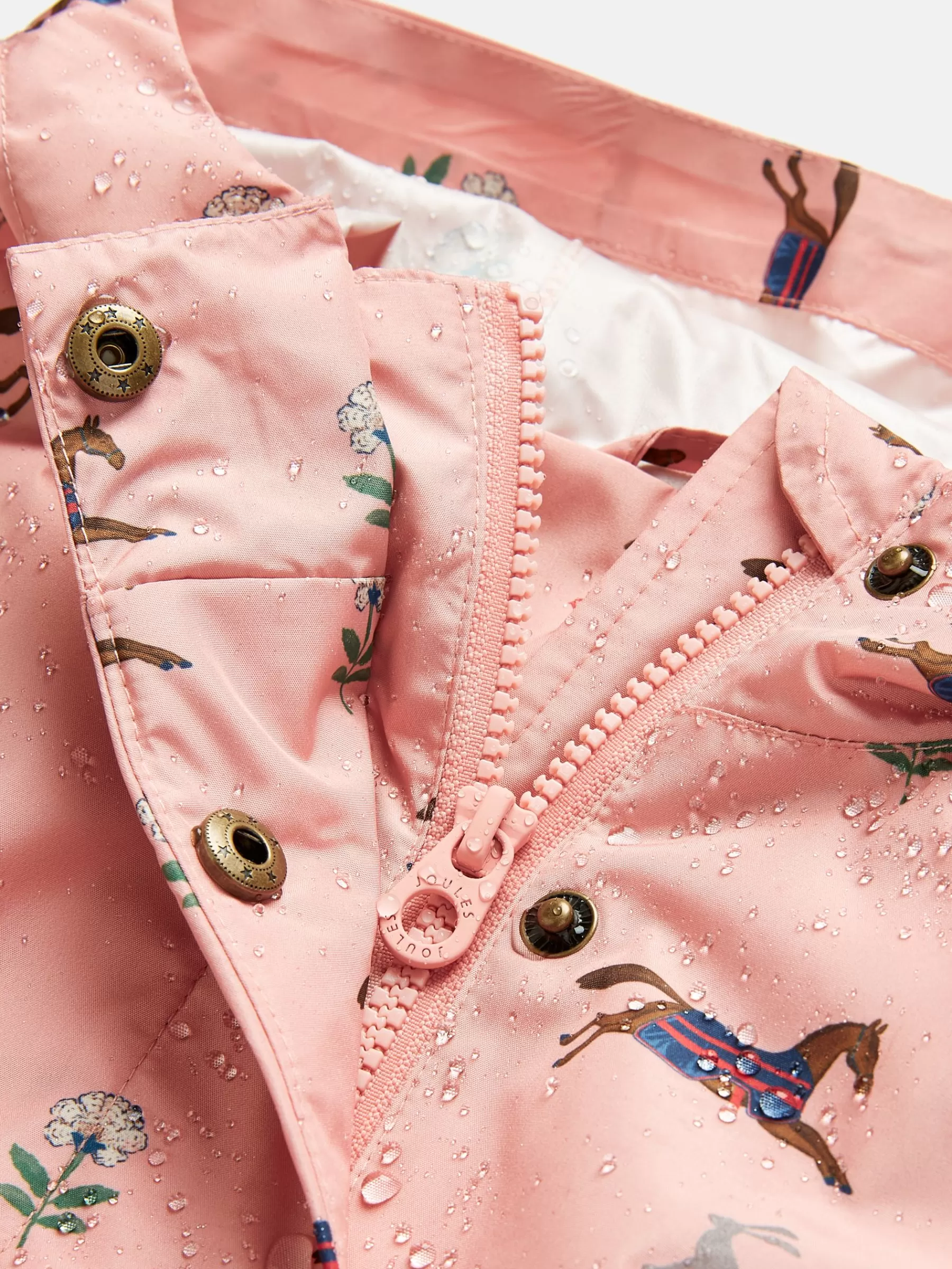 Joules Girls' Rainford Pink Horse Waterproof Packable Raincoat With Hood PinkHorse Outlet