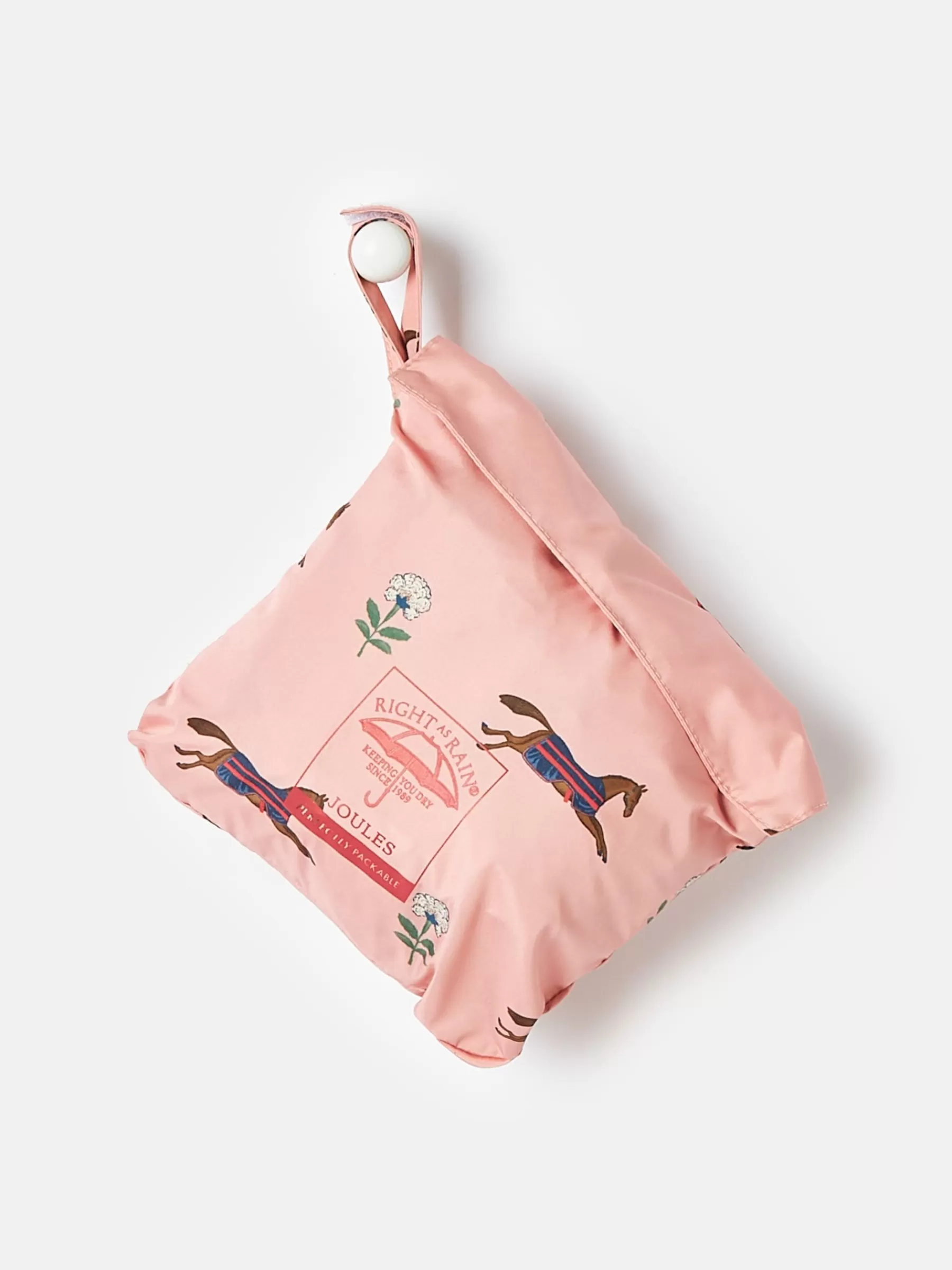 Joules Girls' Rainford Pink Horse Waterproof Packable Raincoat With Hood PinkHorse Outlet