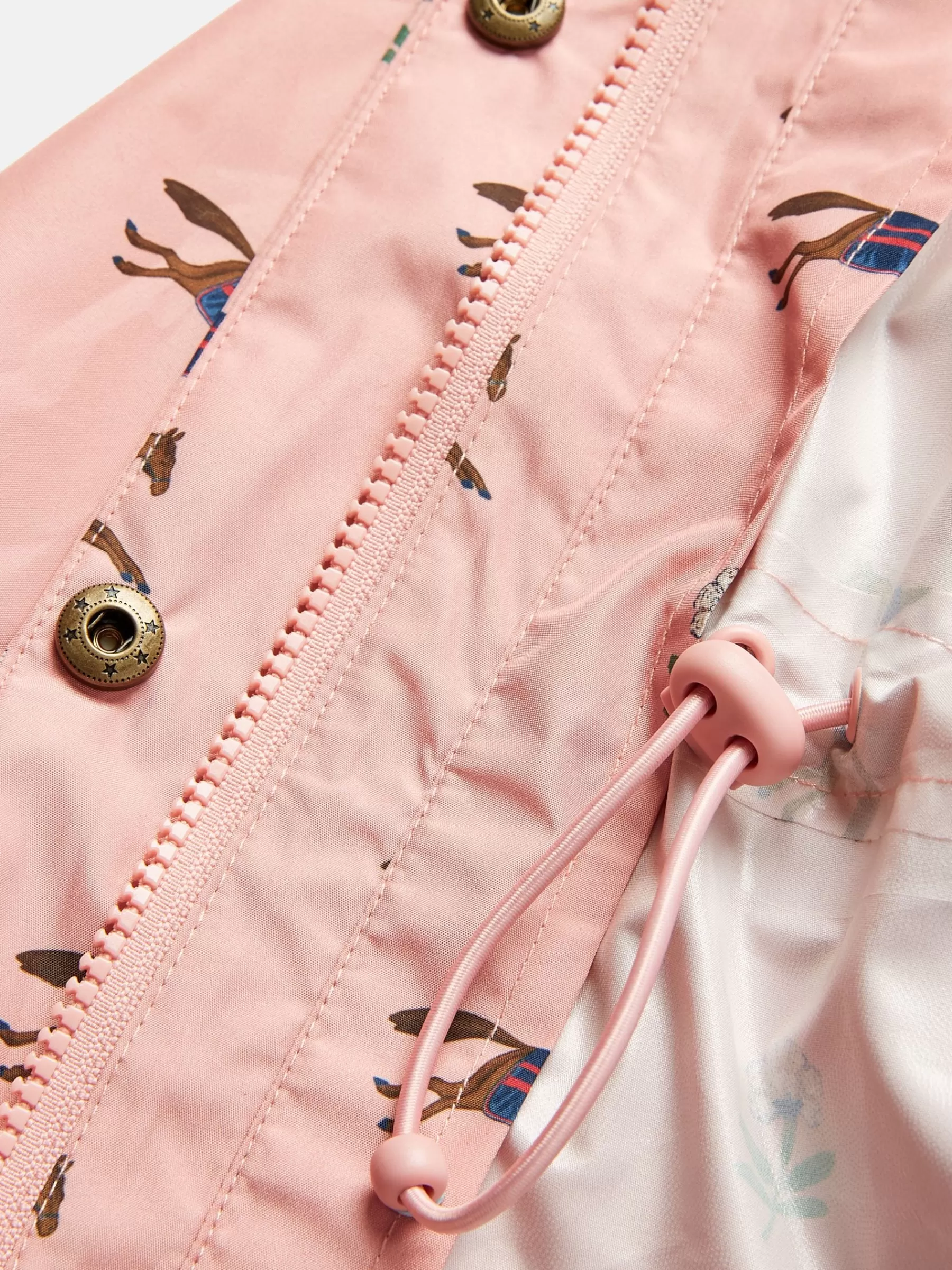 Joules Girls' Rainford Pink Horse Waterproof Packable Raincoat With Hood PinkHorse Outlet