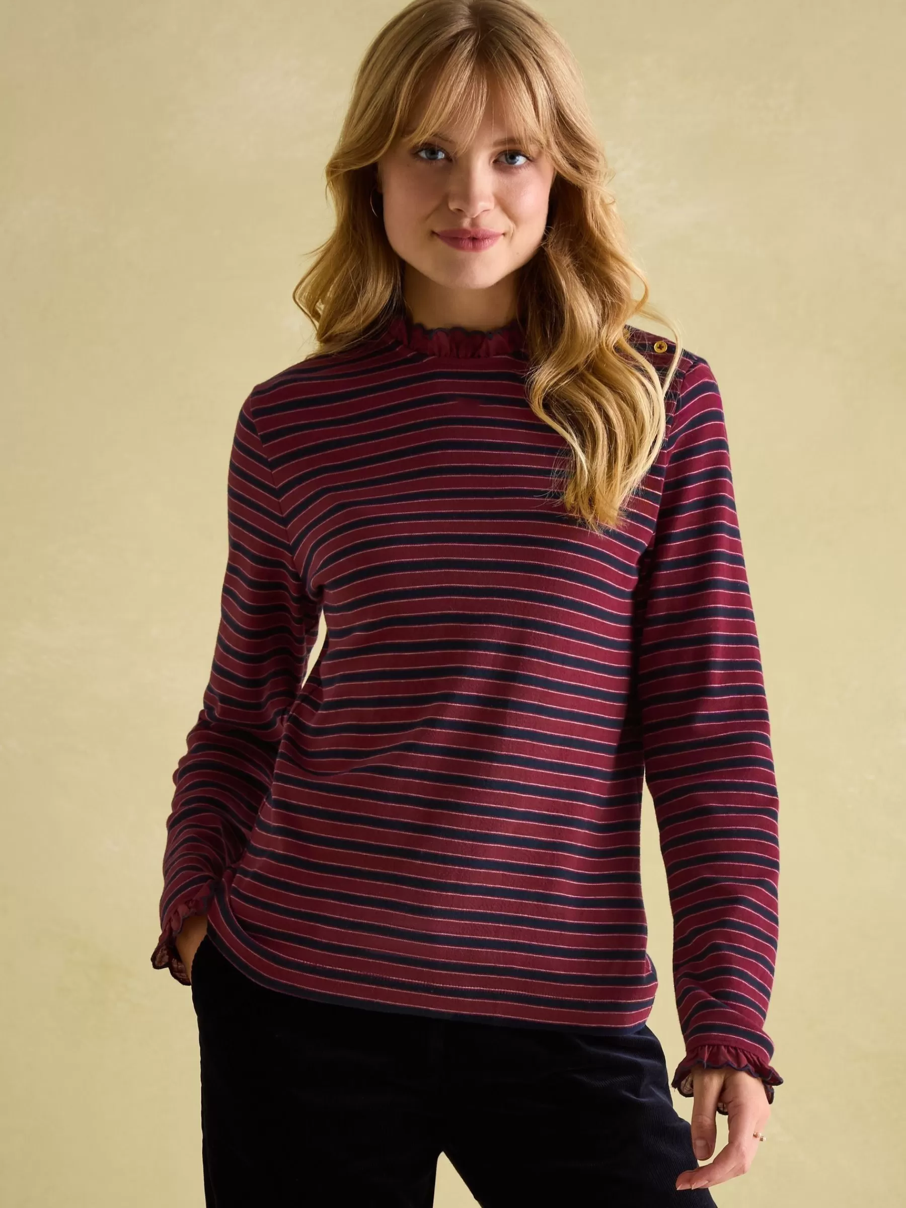 Joules Grace Long Sleeve Jersey Top Burgundy Fashion