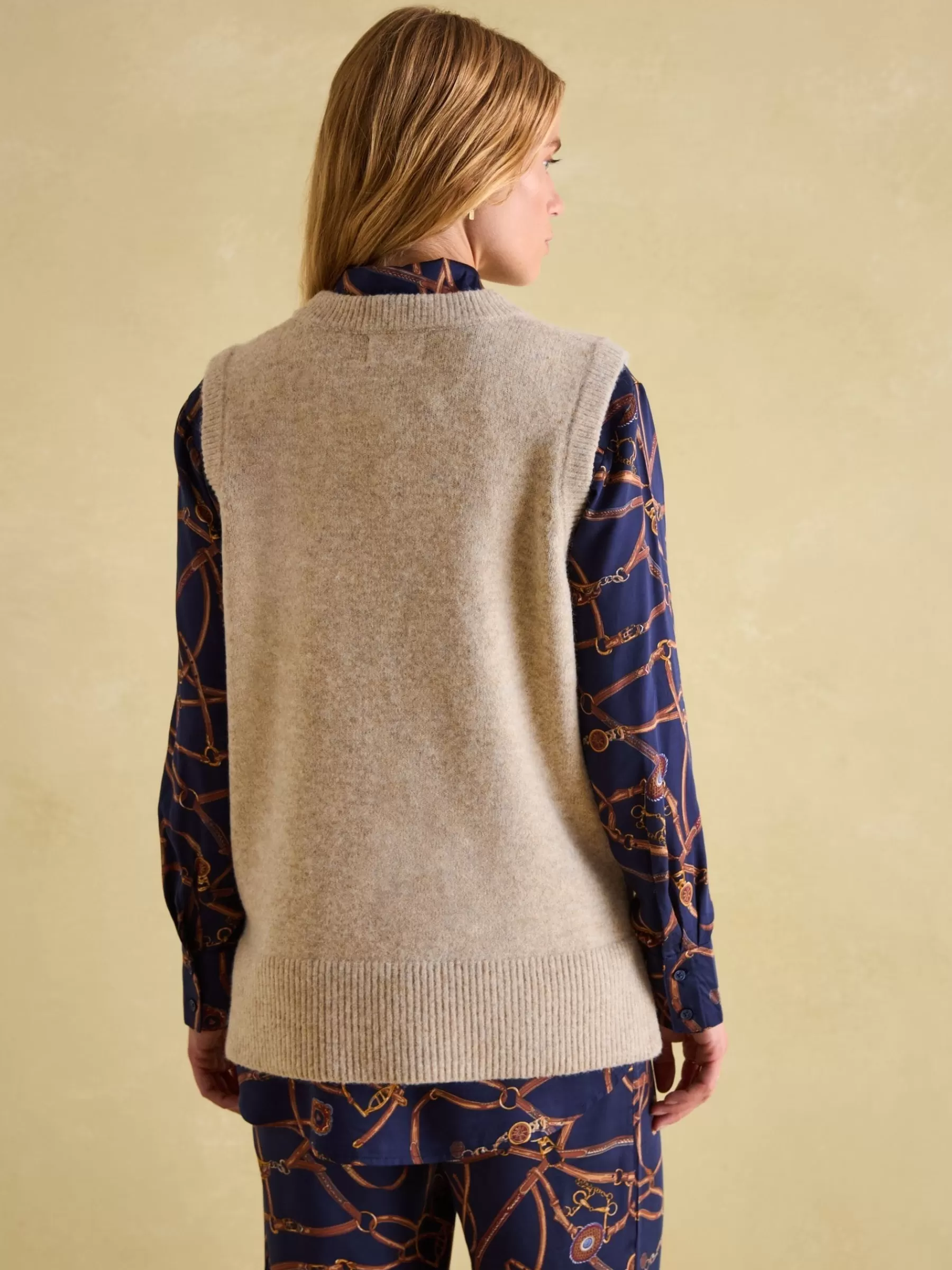Joules Holly Longline Knitted Vest Camel Shop