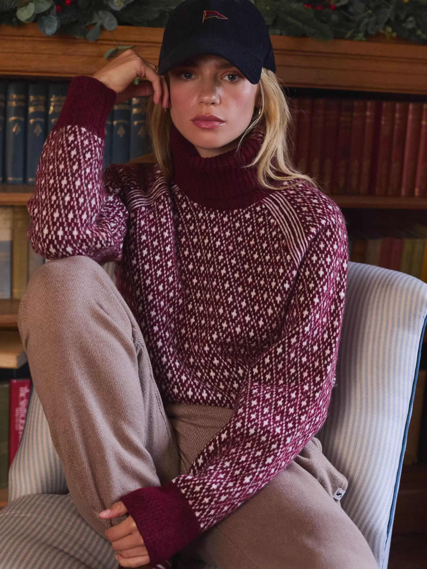 Joules Ingrid Patterned Jumper with Detachable Roll Neck Cream/Red Online