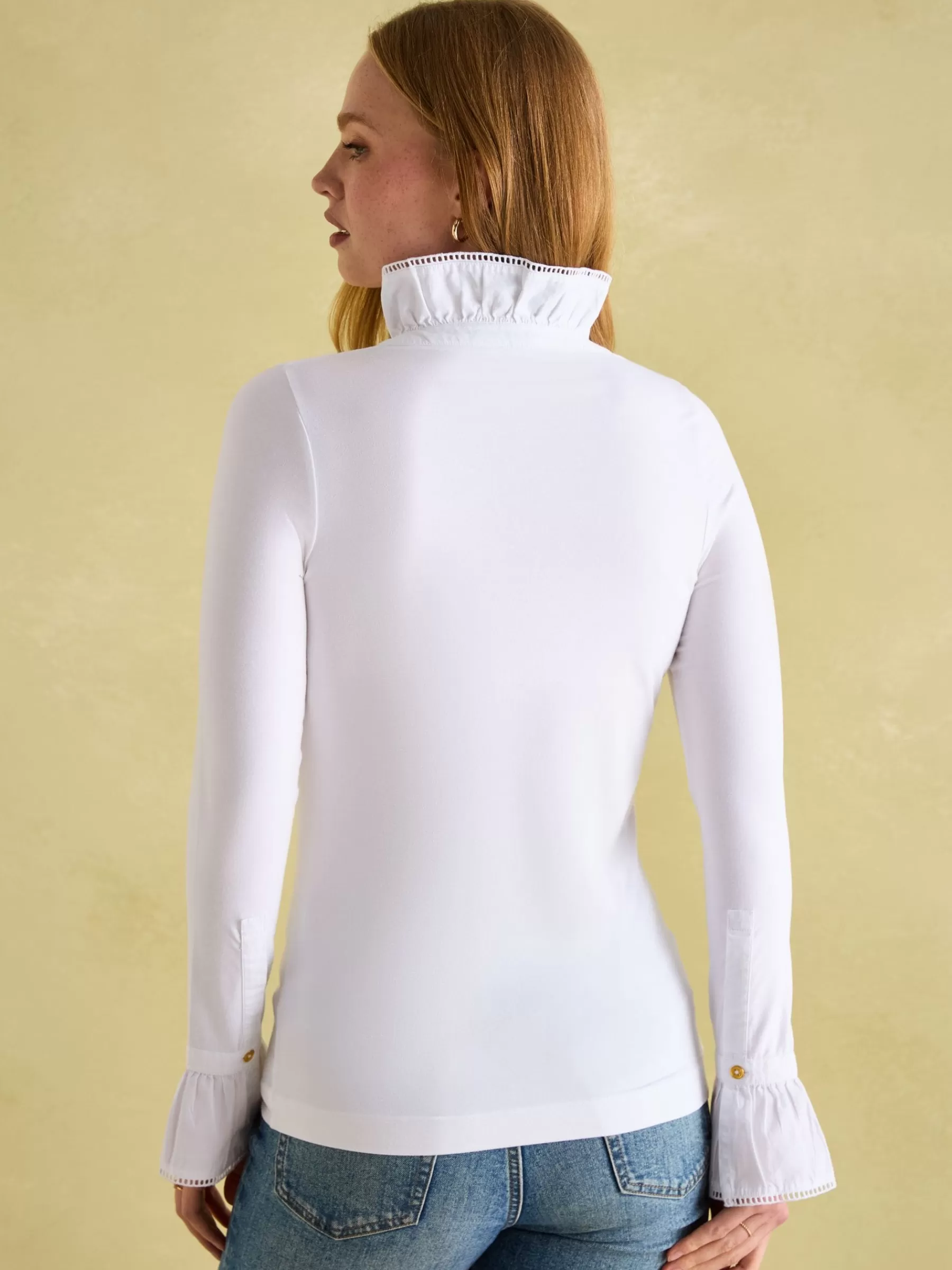 Joules Kate Long Sleeve Frilled Neck Top White Fashion