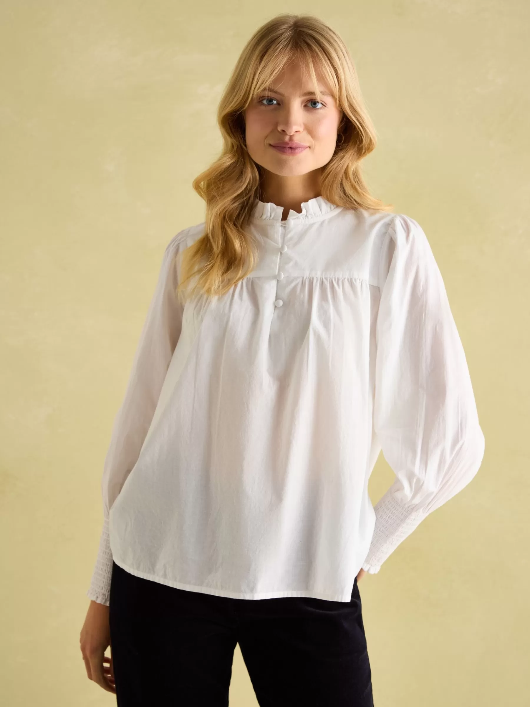 Joules Mariella Cotton Frill Neck Blouse Cream Flash Sale