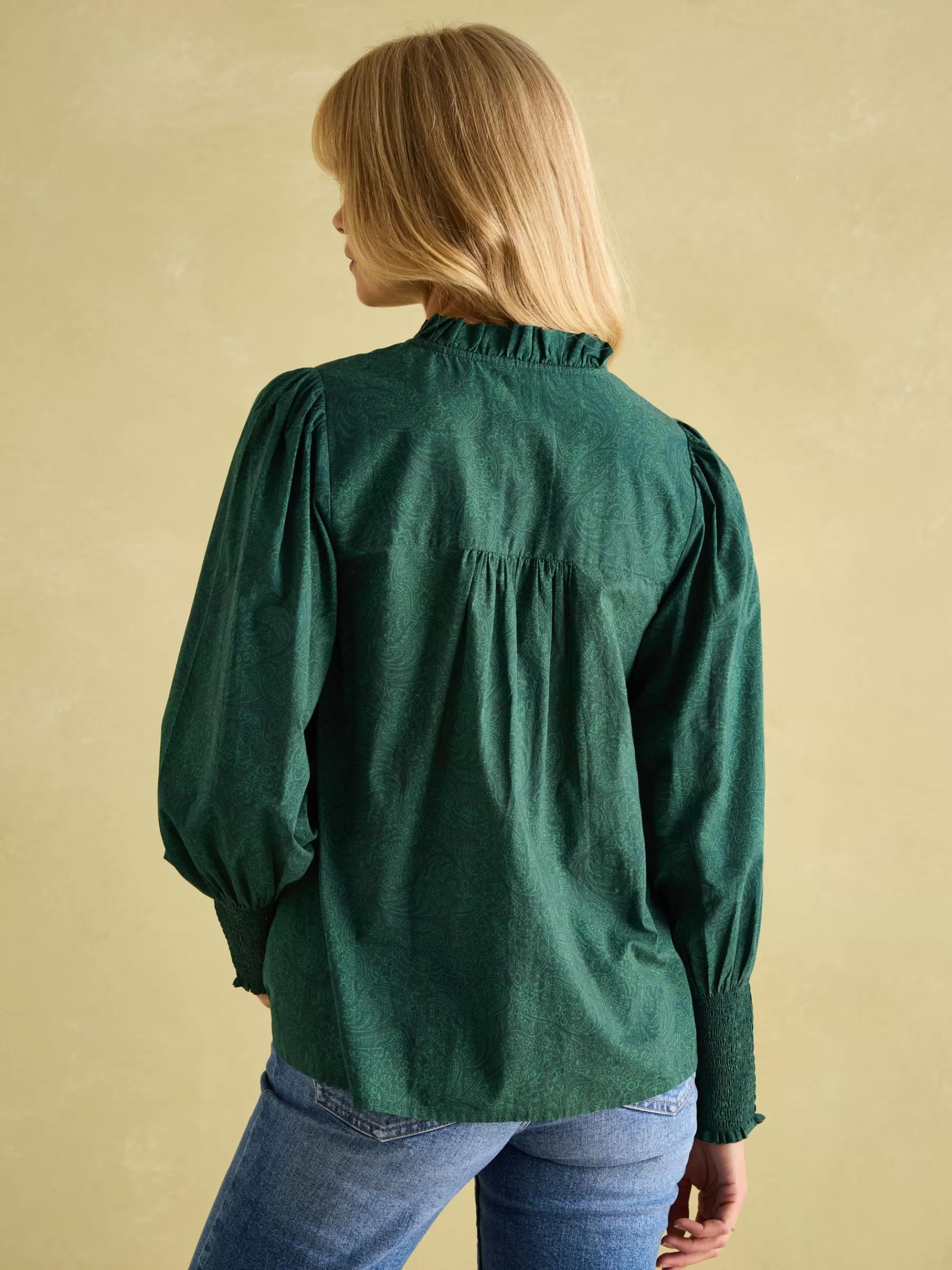 Joules Mariella Green Paisley Cotton Frill Neck Blouse GreenPaisley Cheap