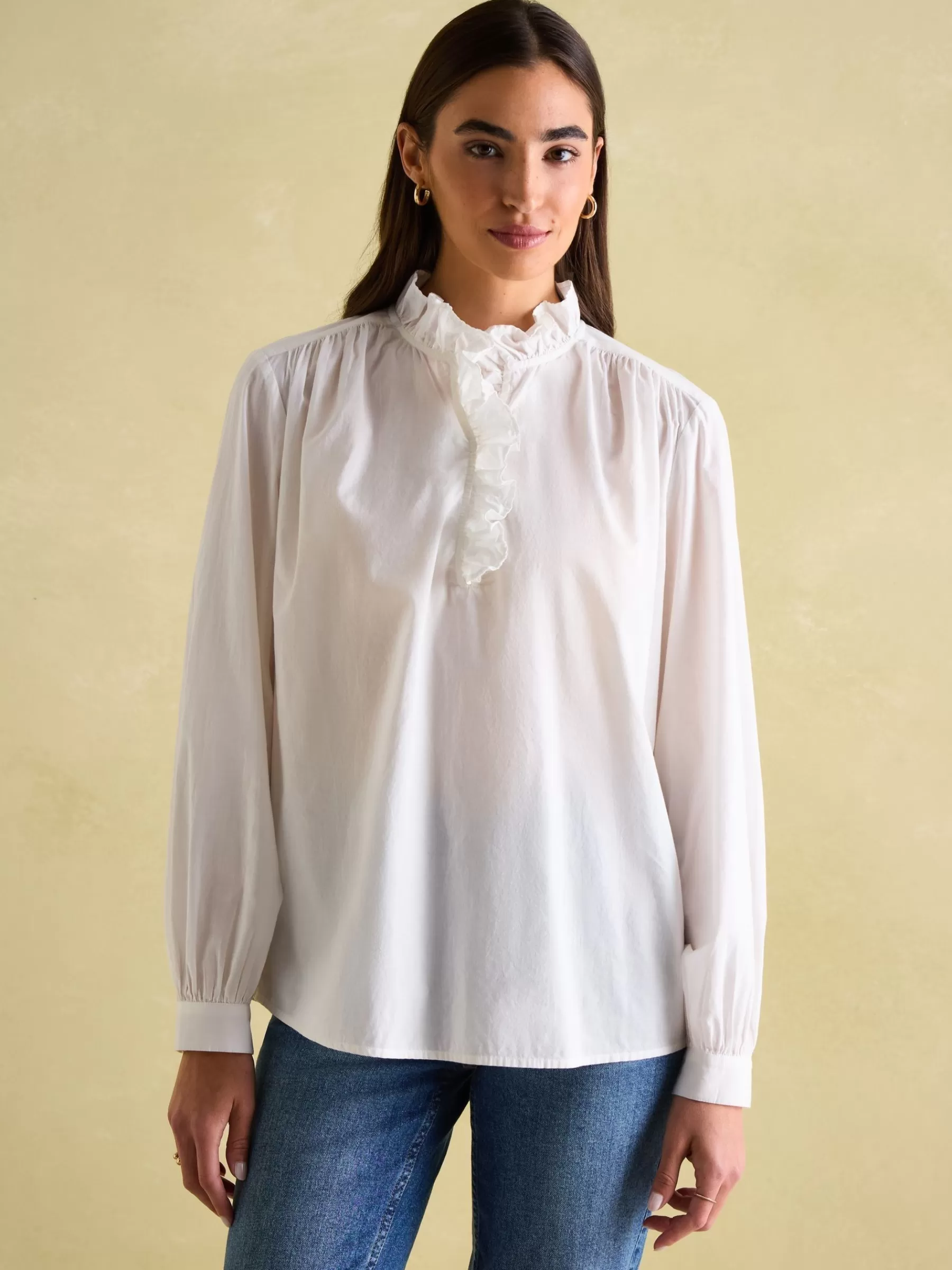 Joules Melanie Cotton Ruffle Blouse White Hot