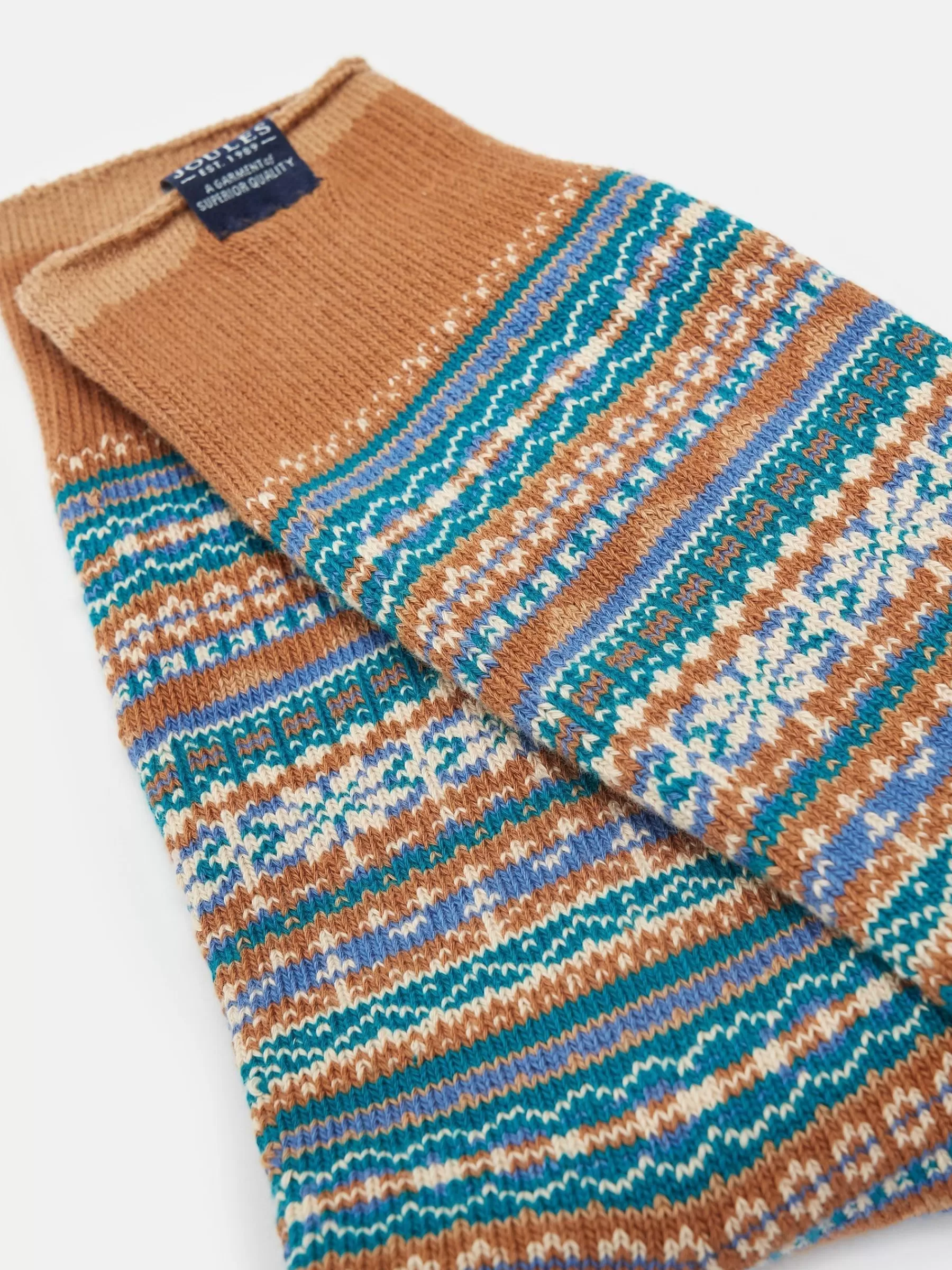 Joules Men's Alby Fair Isle Socks (size 7-12) Brown/Cream Cheap