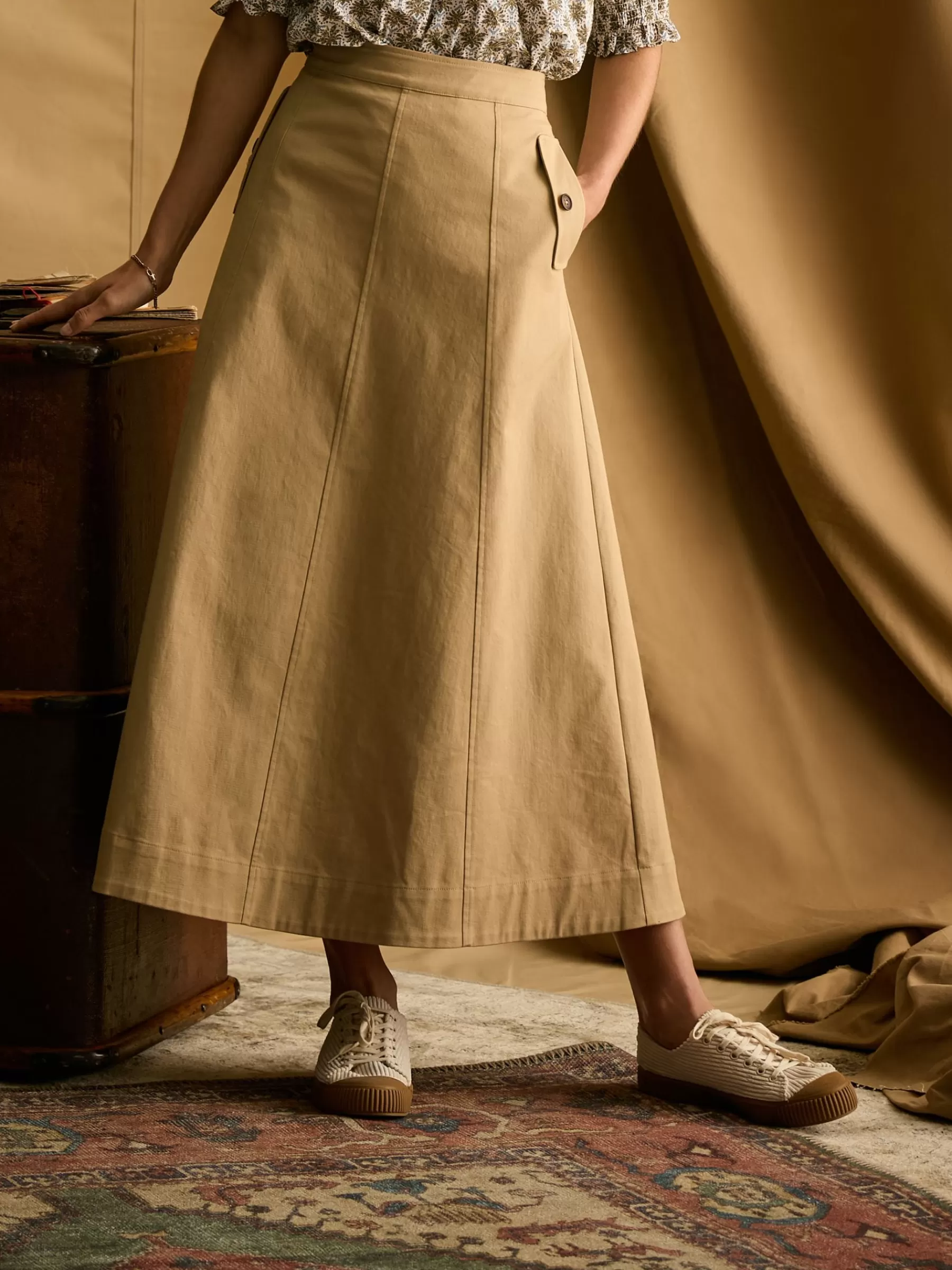 Joules Meredith A-line Midi Skirt Tan Best