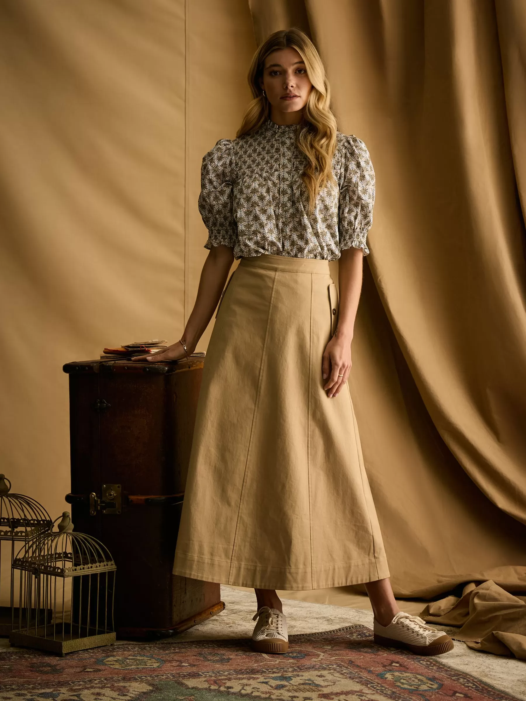 Joules Meredith A-line Midi Skirt Tan Best