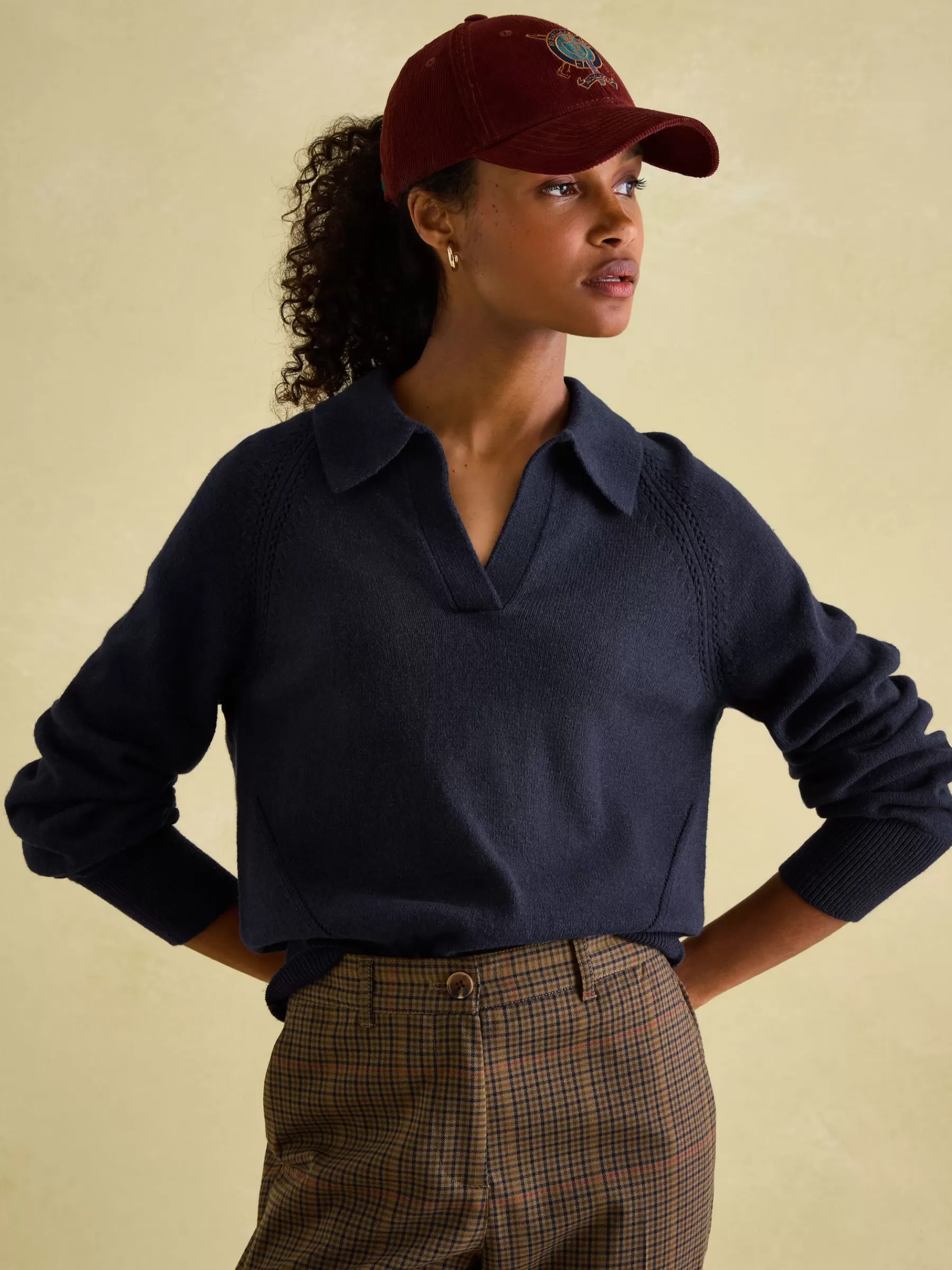 Joules Mia Navy Blue Pointelle Jumper with Open Collar NavyBlue Sale