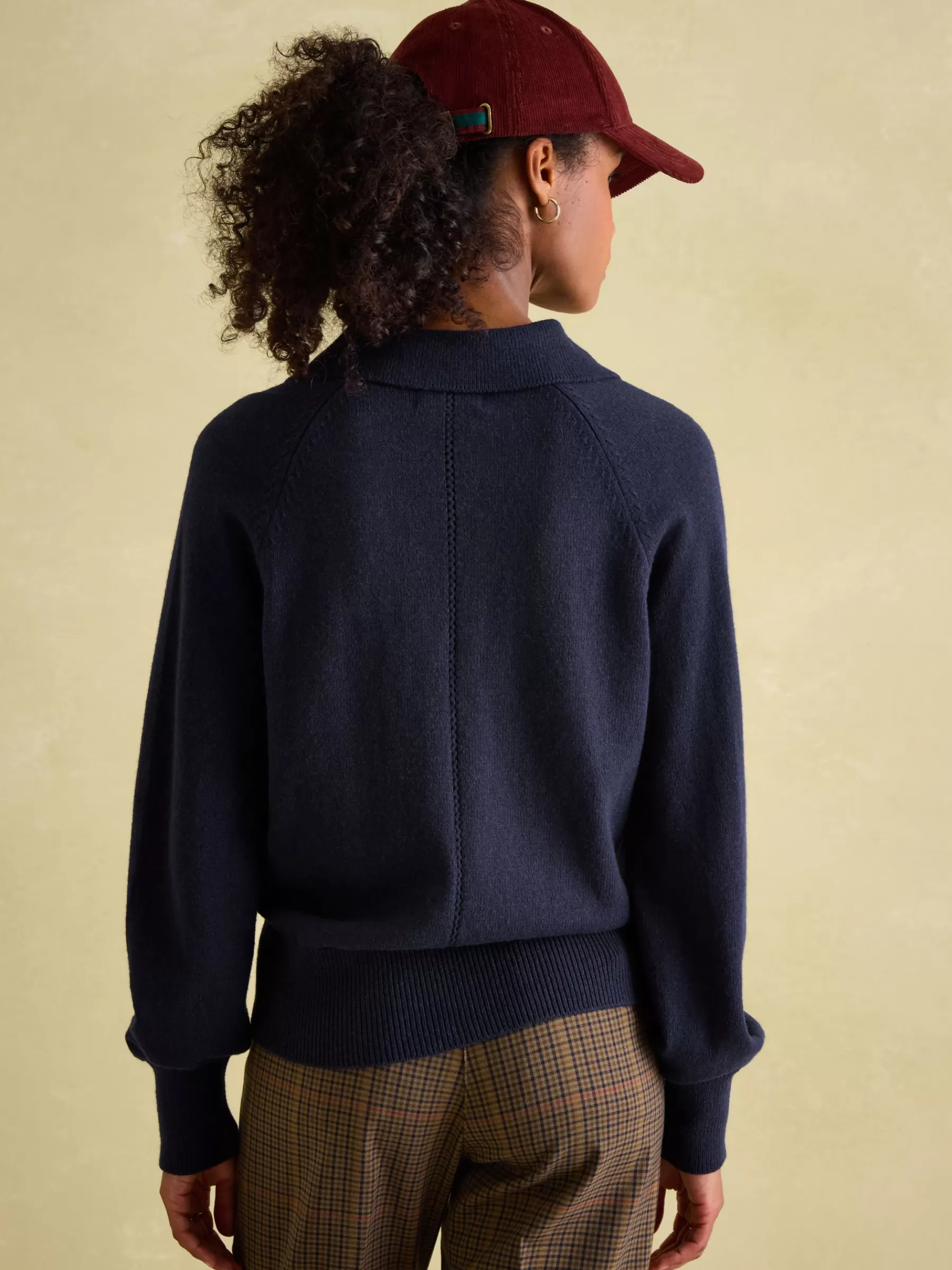 Joules Mia Navy Blue Pointelle Jumper with Open Collar NavyBlue Sale