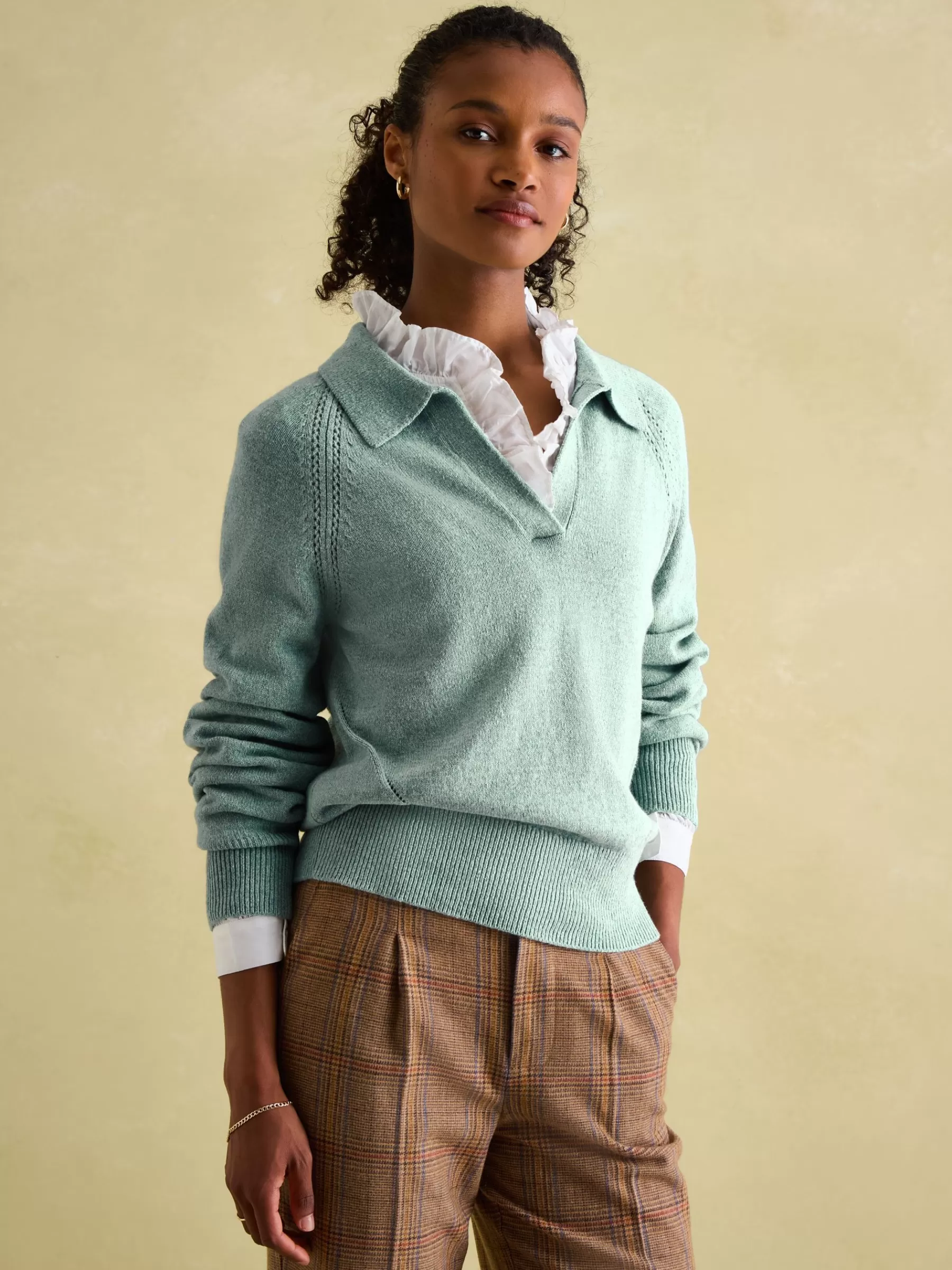 Joules Mia Teal Blue Pointelle Jumper with Open Collar TealBlue Fashion