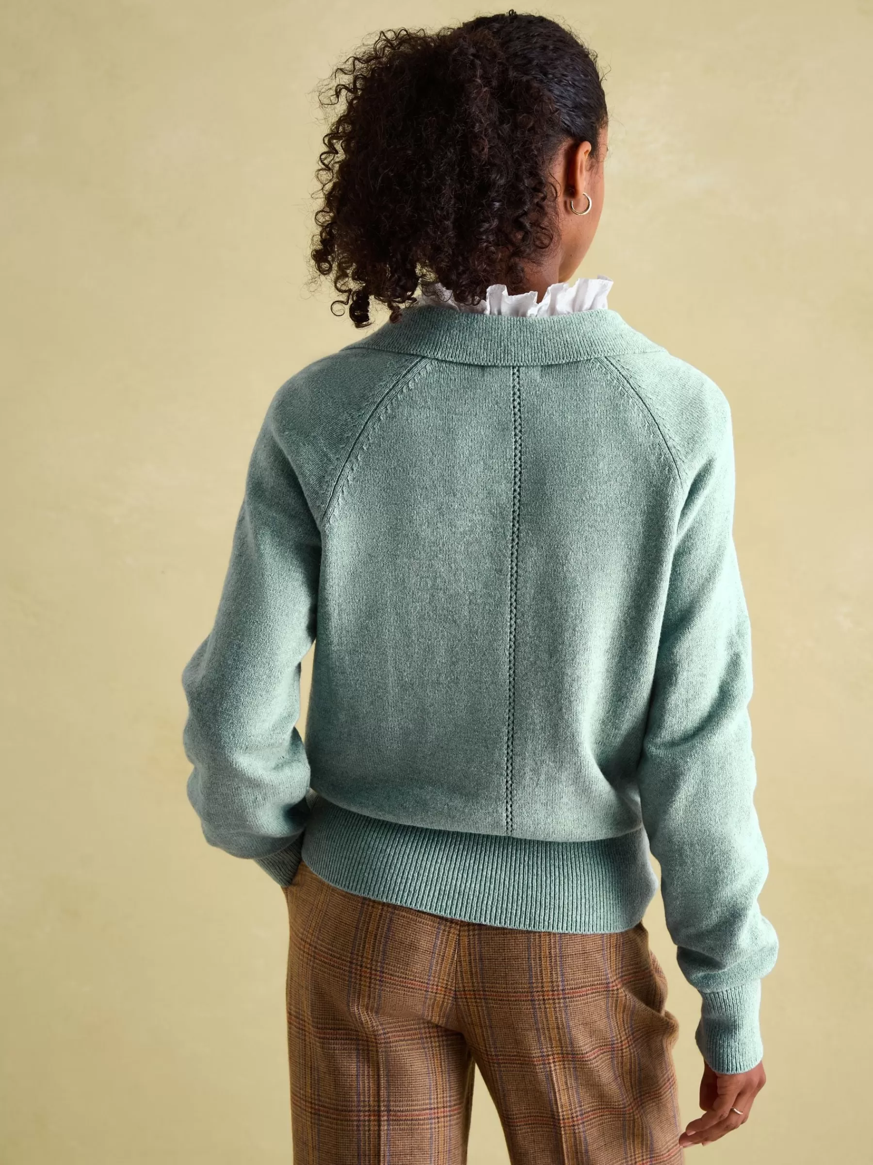 Joules Mia Teal Blue Pointelle Jumper with Open Collar TealBlue Fashion