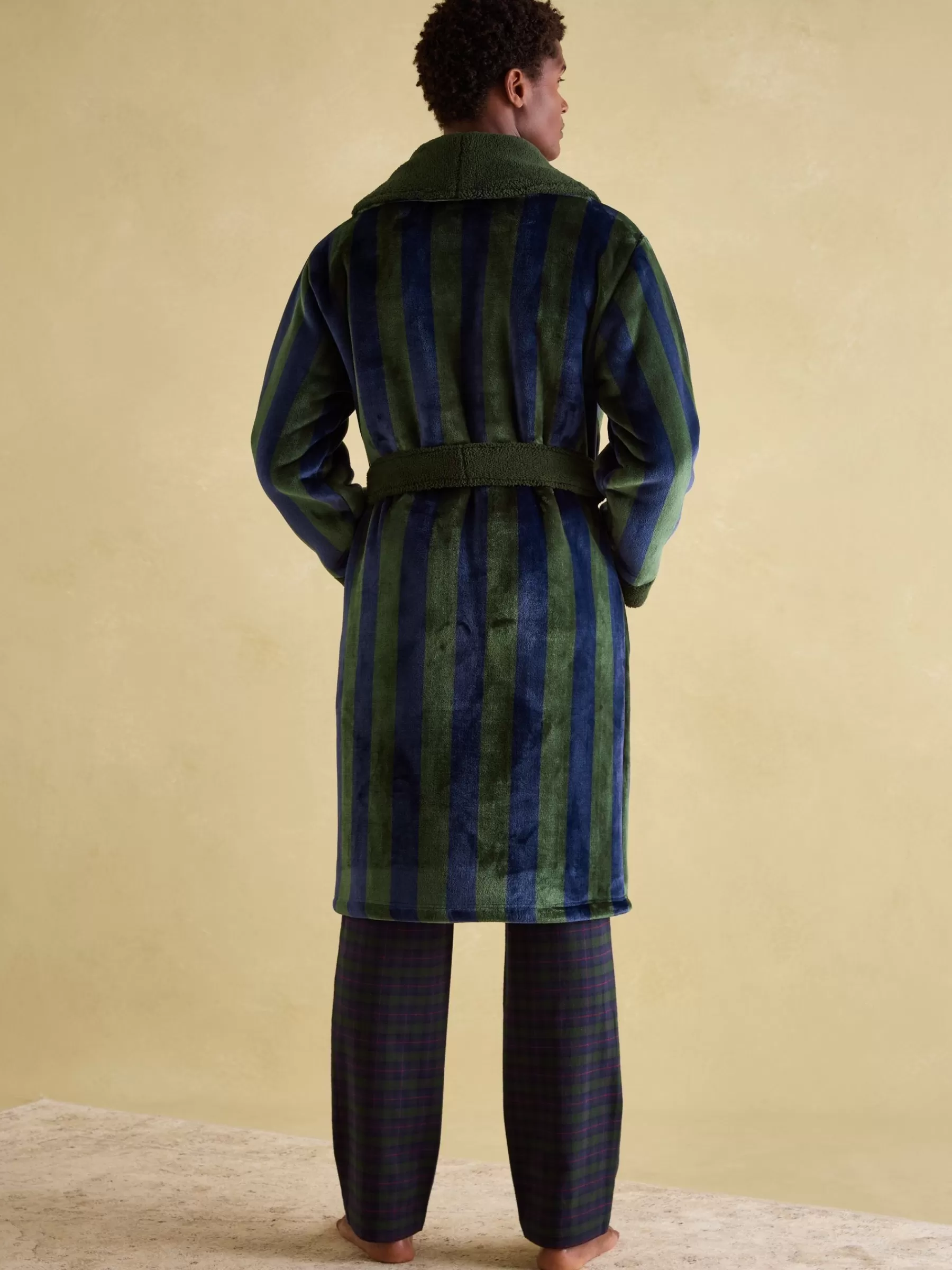 Joules Montague Green & Navy Stripe Fleece Lined Dressing Gown Green&NavyStripe Cheap